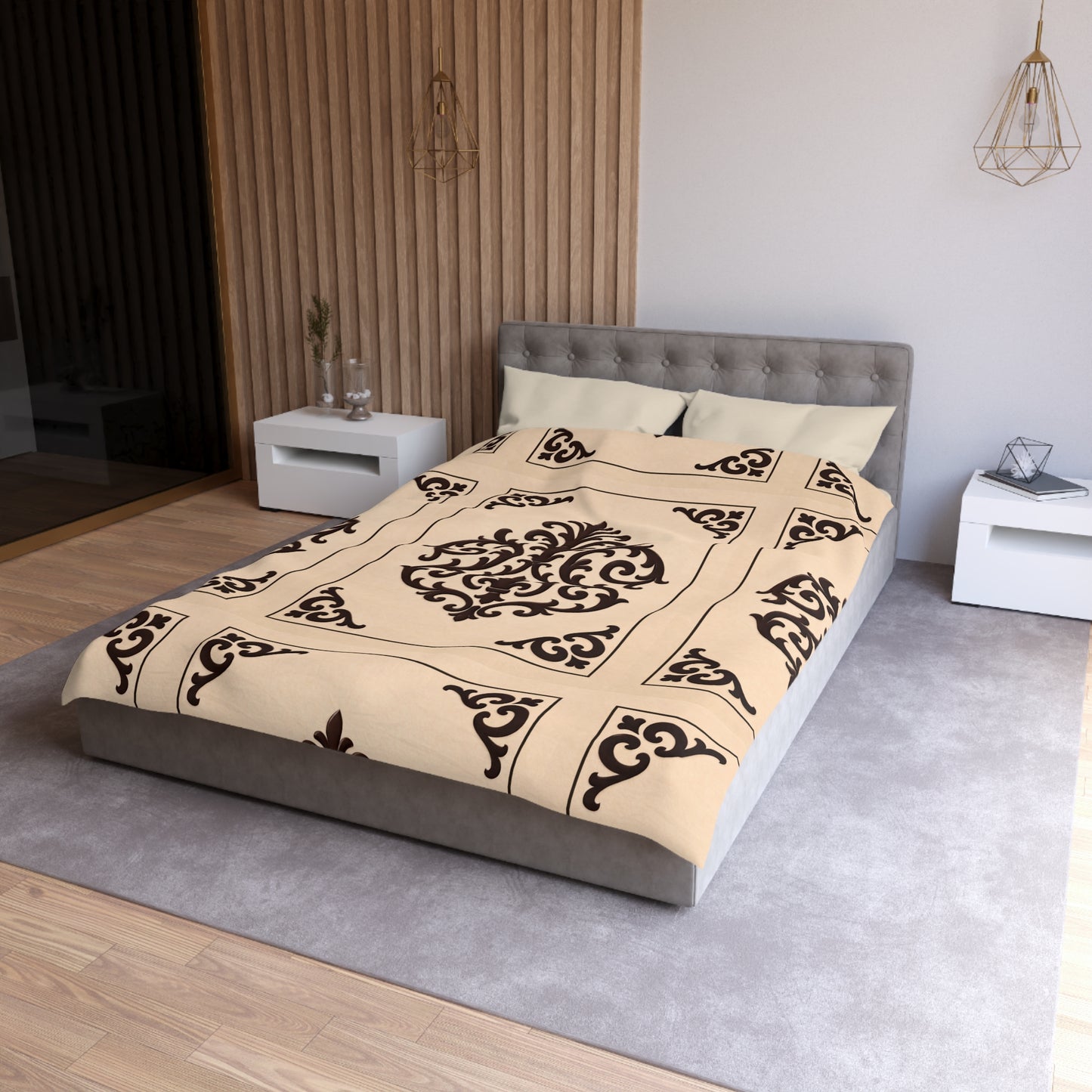 Almond-Beige & Brown Baroque Microfiber Duvet Cover — Classic Beige & Brown Decorative Bedding