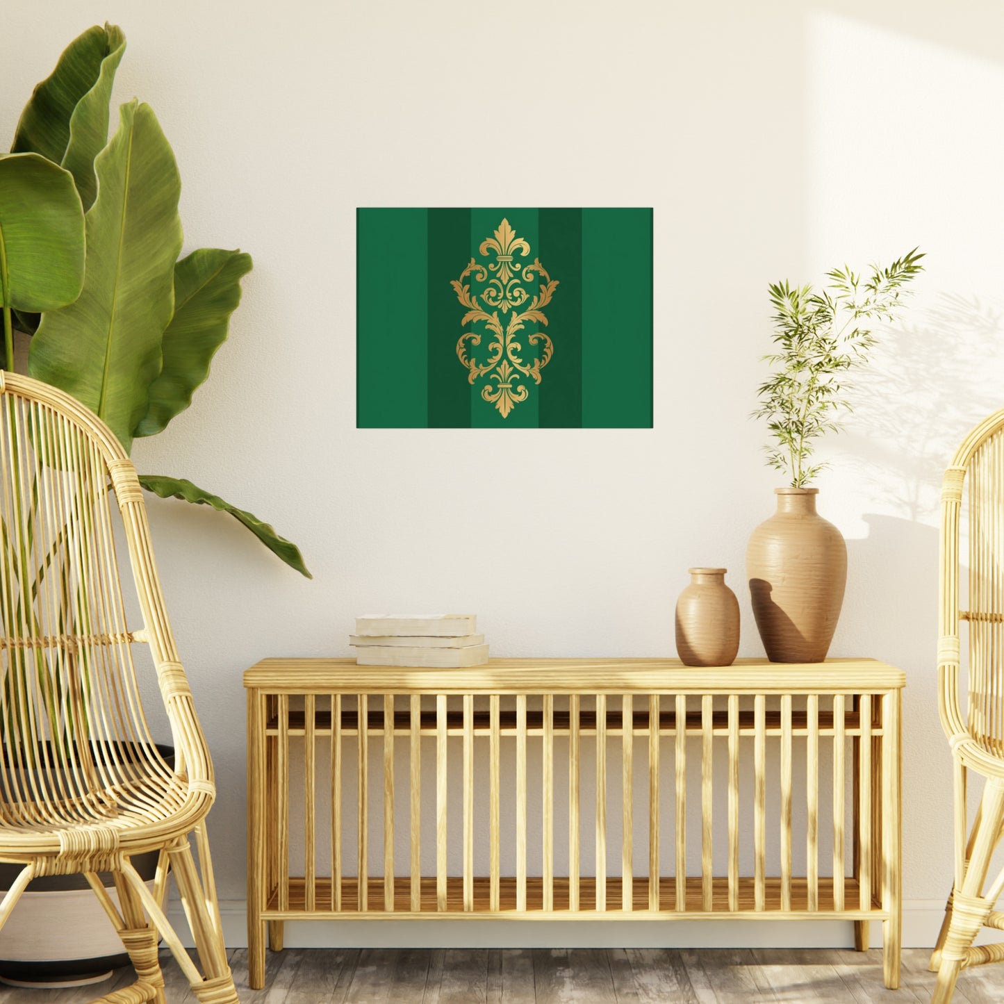Gold Baroque Green Striped Foam Board Wall Art — Elegant Decorative Plaque