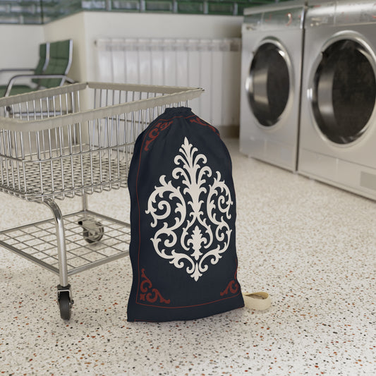 Dusk Blue-Maroon & White Baroque Laundry Bag — Dusk Blue & White Travel Wash Bag