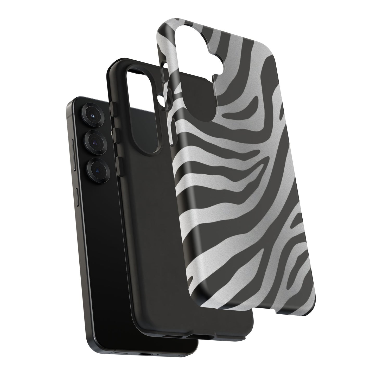 Zebra Print Tough Phone Case - Silver