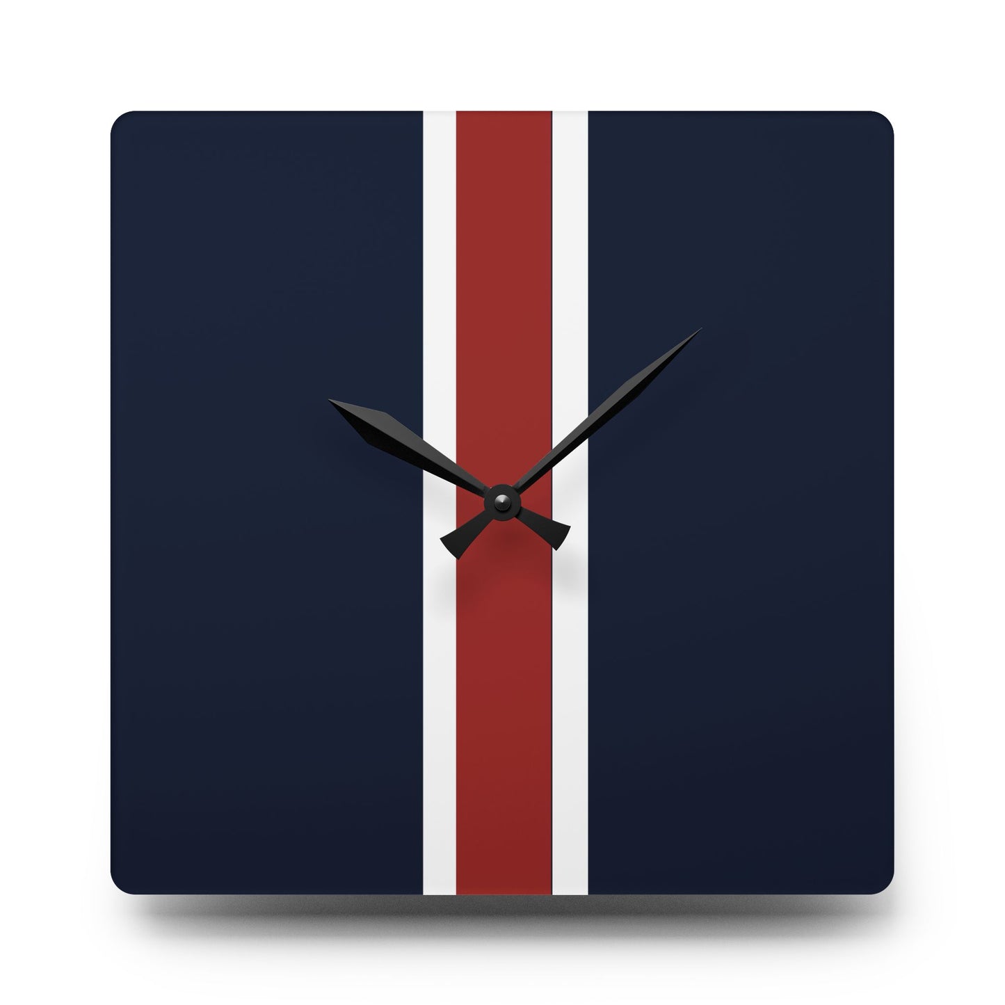 Lunar Midnight & Red-White Striped Acrylic Wall Clock, Modern Home Decor, Minimalist Office Timepiece, Gift for Him, Stylish Wall Art