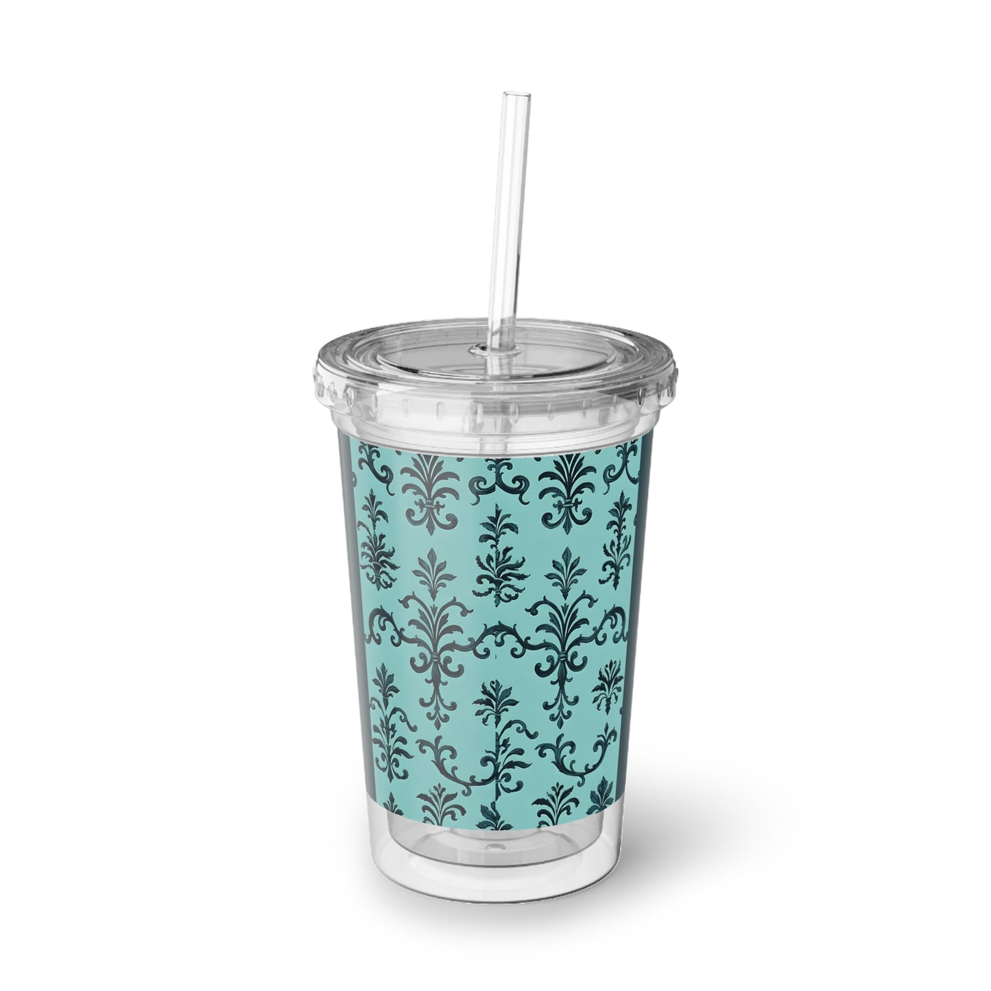 Suave Acrylic Tumbler, Stylish Drink Cup, Reusable Travel Mug, Unique Gift for Friends, Party Accessory - Teal Striped Rococo