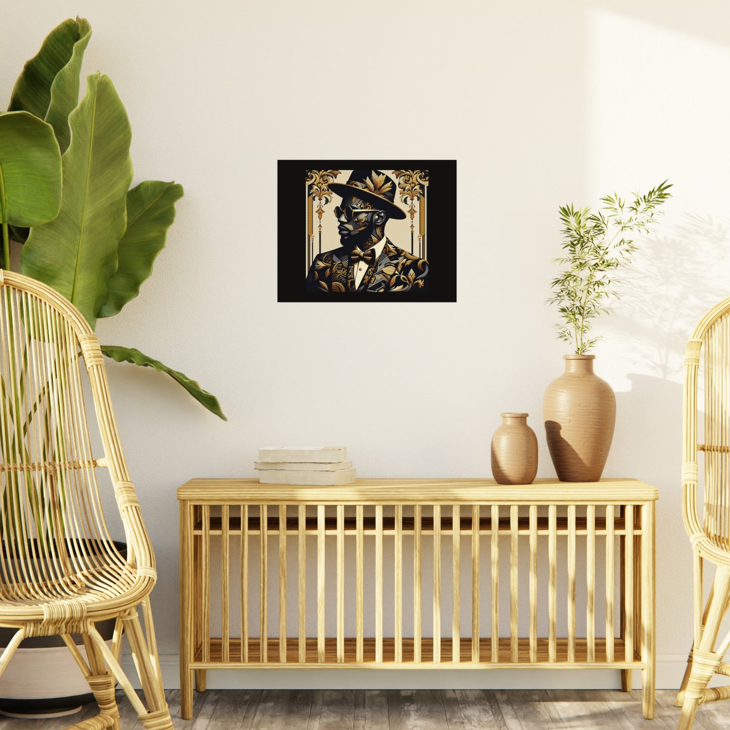 Stylish Foam Board Art, Elegant Wall Decor, Home Office Decoration, Modern Portraits, Unique Gifts for Art Lovers - Damask Man in Black & Gold