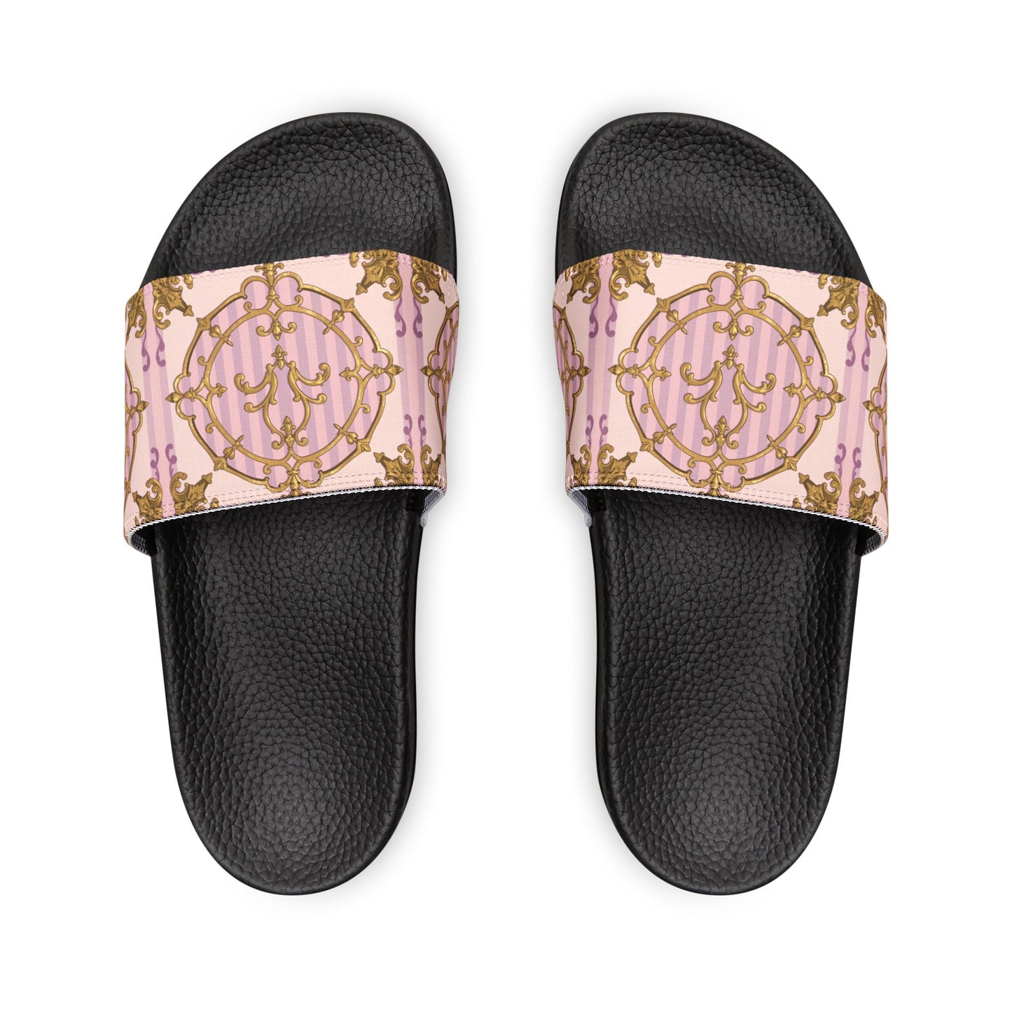Stylish Lavender & Alabaster Striped Gold Baroque Women's Removable-Strap Sandals - Perfect for Summer, Beach Days, Casual Outings, Weddings