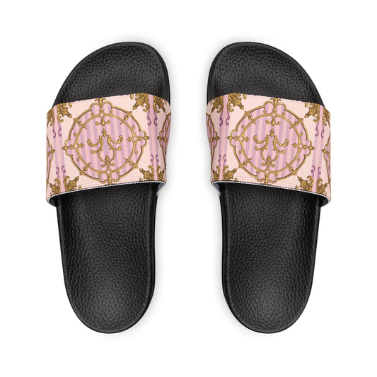 Stylish Lavender & Alabaster Striped Gold Baroque Women's Removable-Strap Sandals - Perfect for Summer, Beach Days, Casual Outings, Weddings