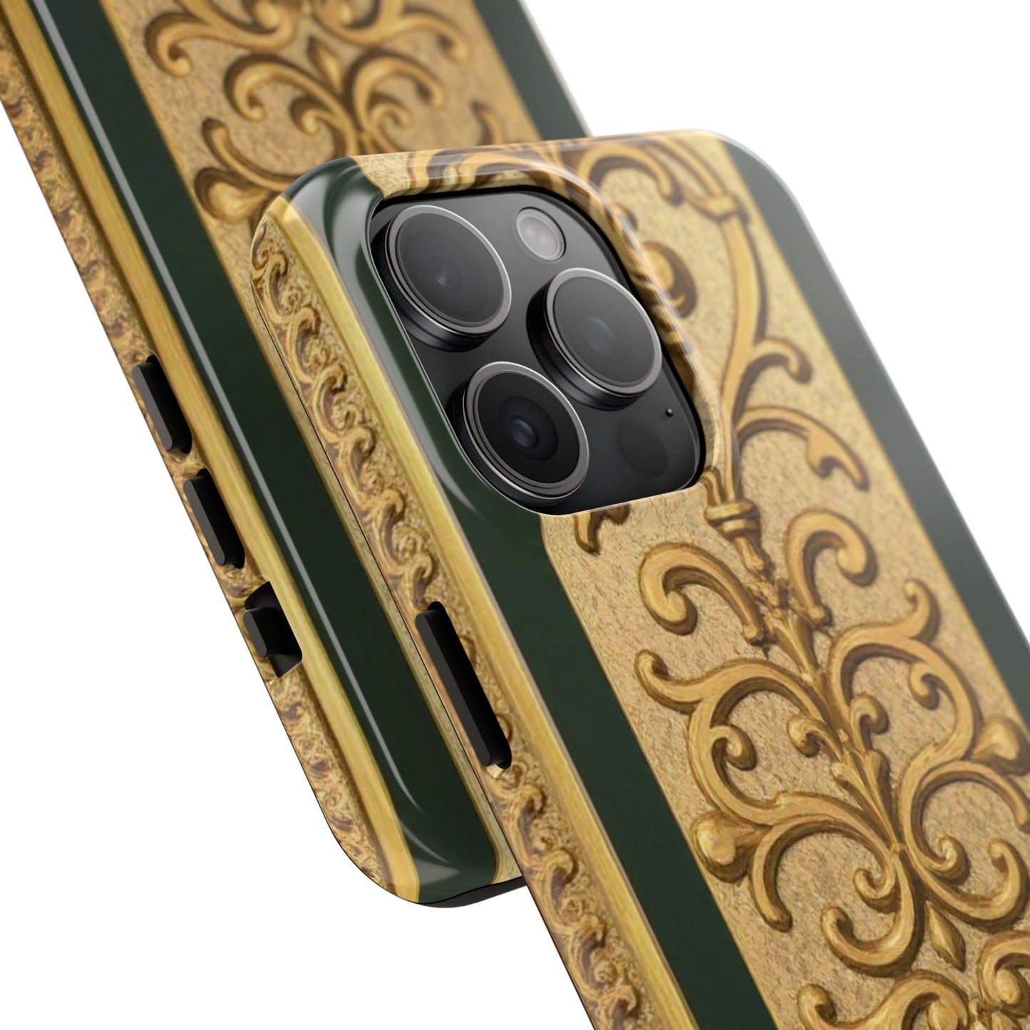 Elegant Teal Striped Gold Baroque Vintage Phone Case, Durable Cell Phone Cover, Floral Phone Protection, Personalized Gift Idea