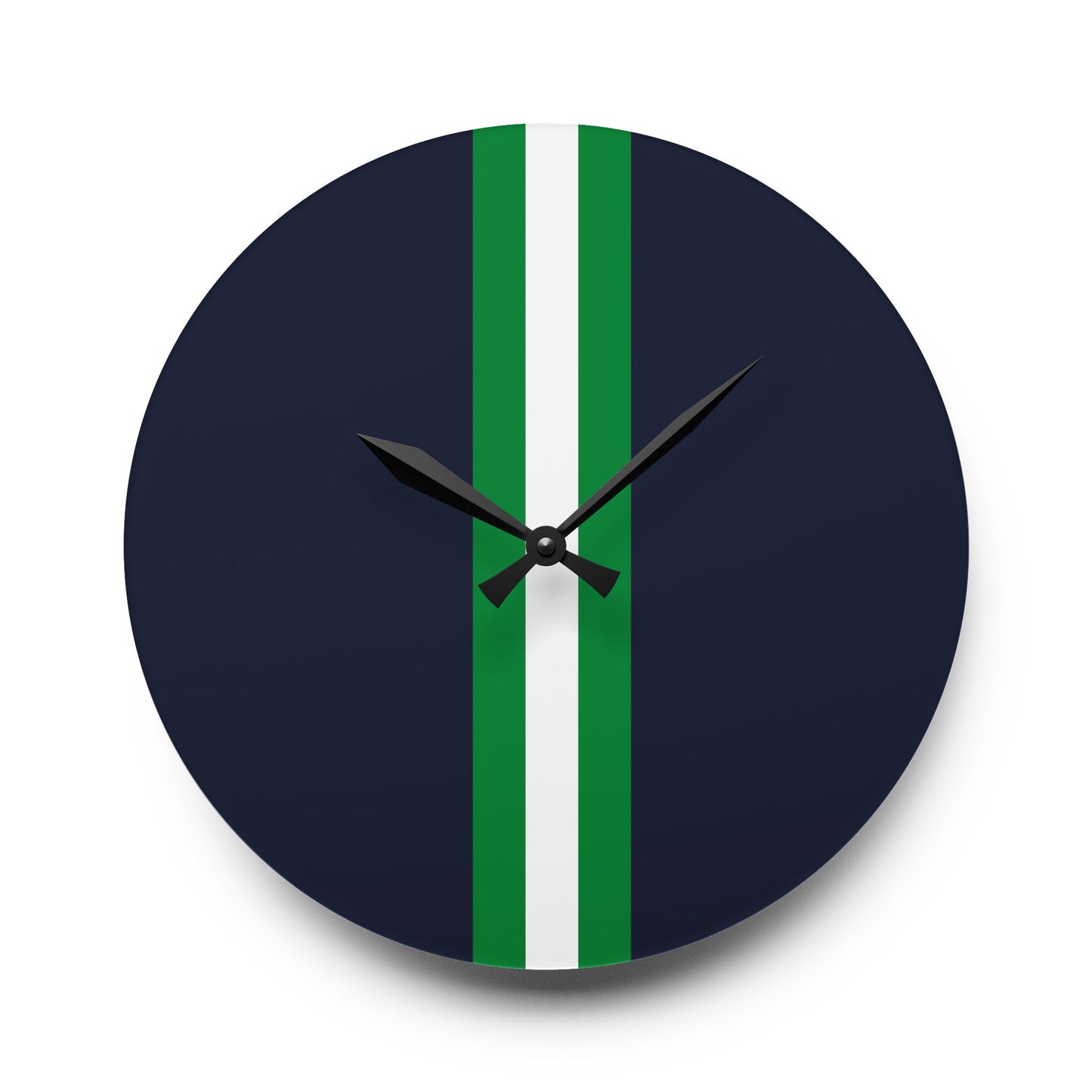 Lunar Midnight & Green-White Striped Modern Acrylic Wall Clock with Minimalist Design, Home Decor, Office Wall Art, Gifts for Him/Her