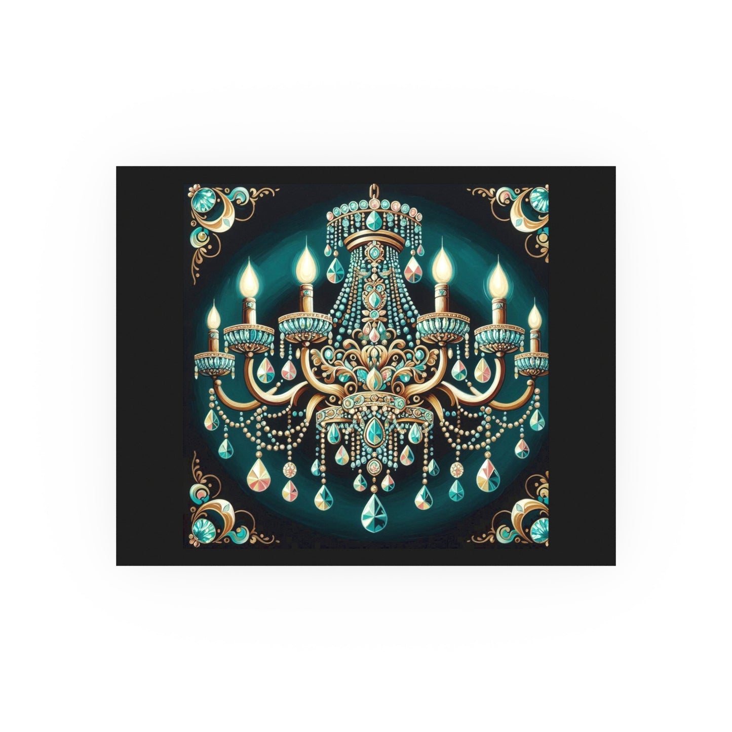 Elegant Chandelier Poster - Luxurious Wall Art for Home Décor - Teal Jeweled Chandelier