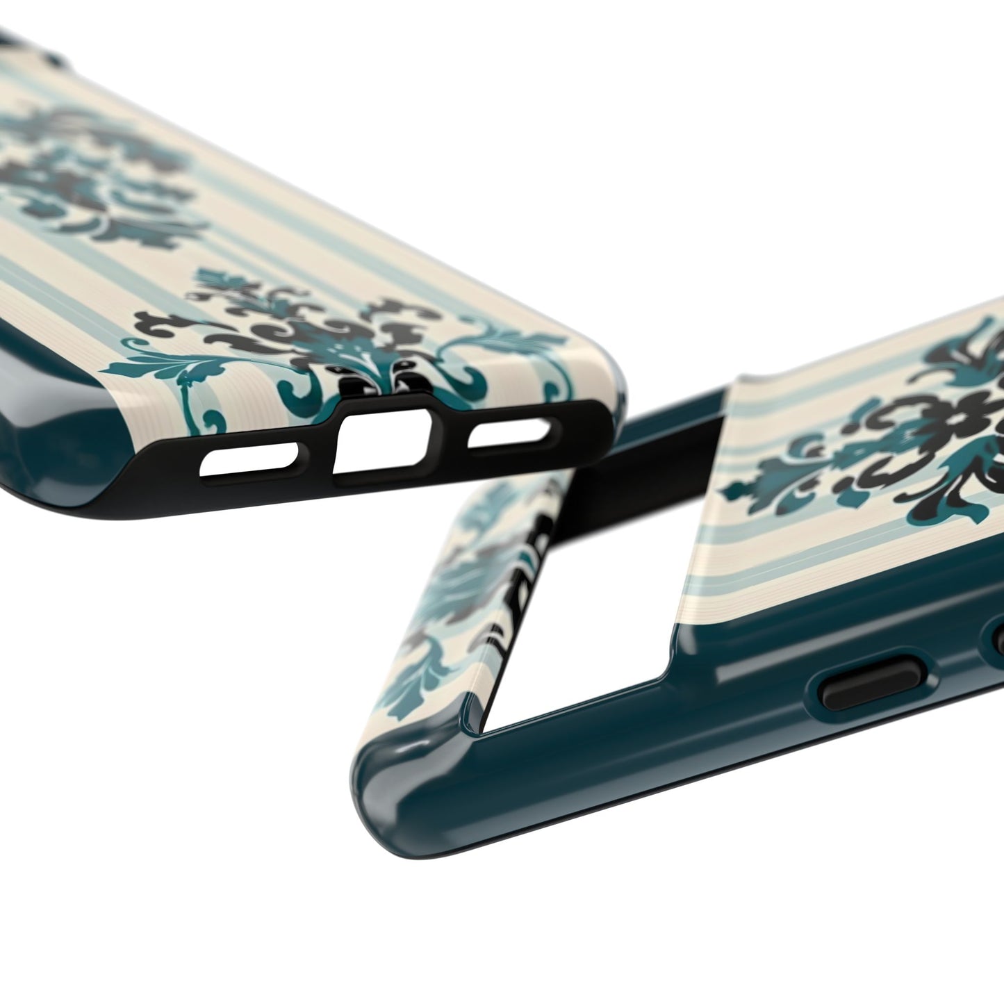Elegant Floral Phone Case - Tough Cases with Vintage Design - Teal Striped Damask