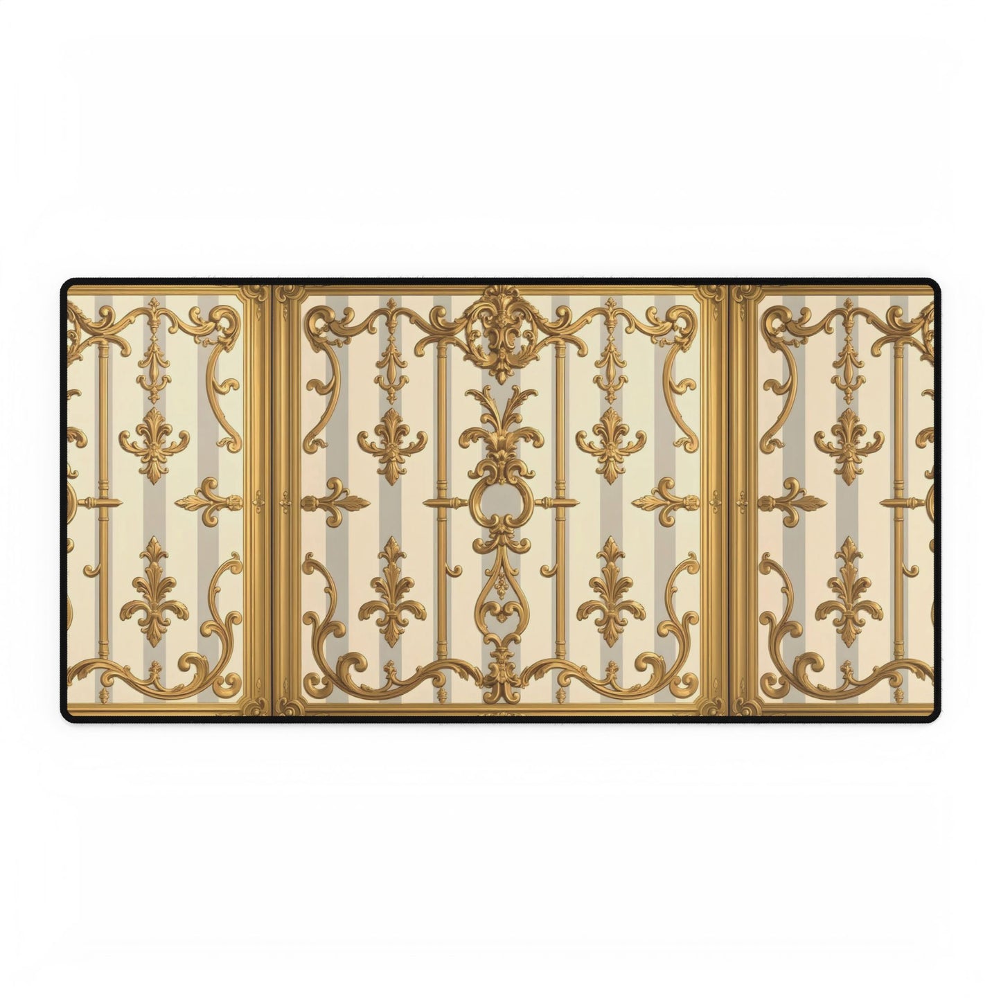 Elegant Desk Mats for Home Office Decor | Luxurious Black and Gold Designs | Perfect for Gifts - Matte Gray & Cream Striped Gold Baroque