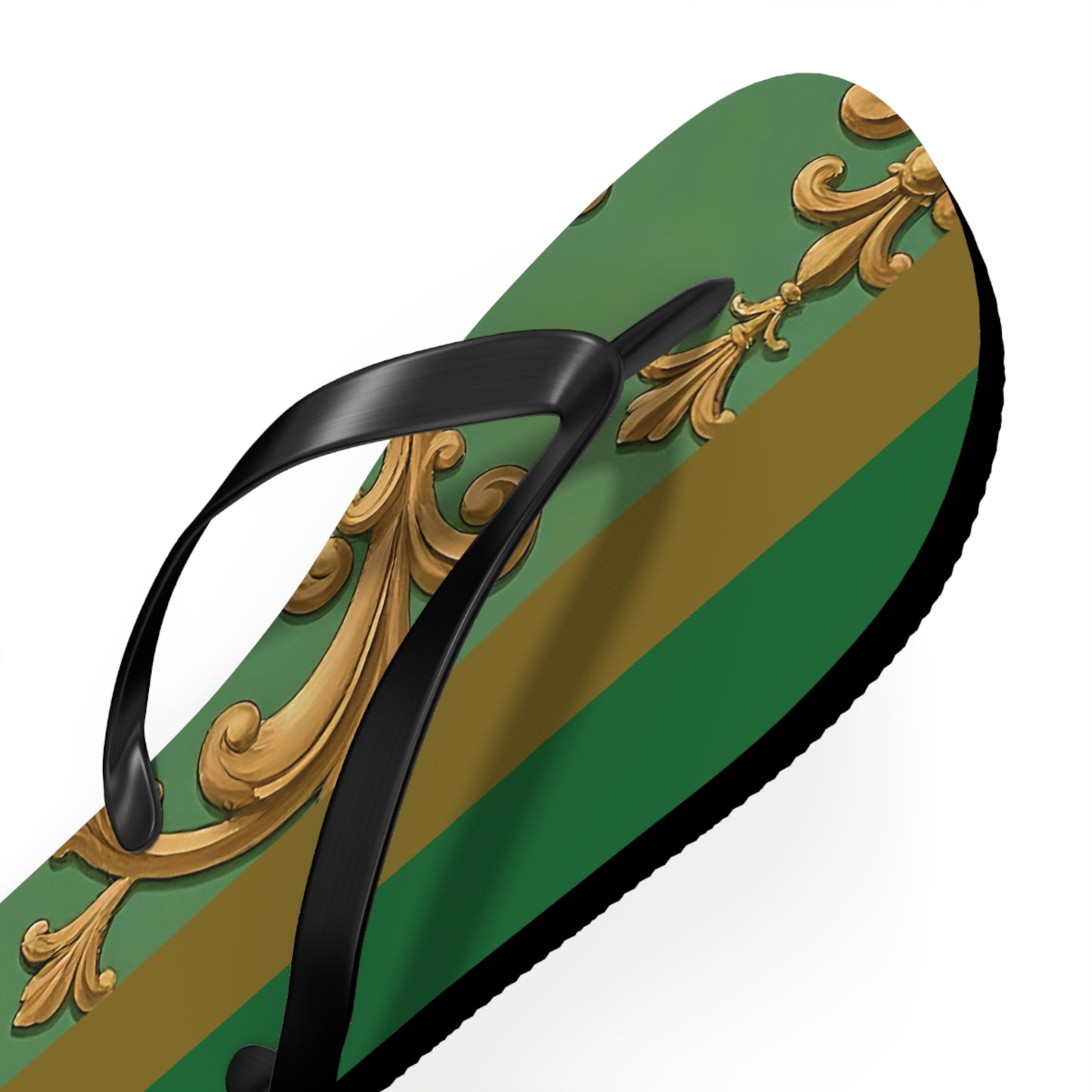 Stylish Summer Flip Flops | Elegant Beach Sandals | Trendy Footwear for Vacation | Perfect Gift for Hot Days - Olive Green Striped Rococo