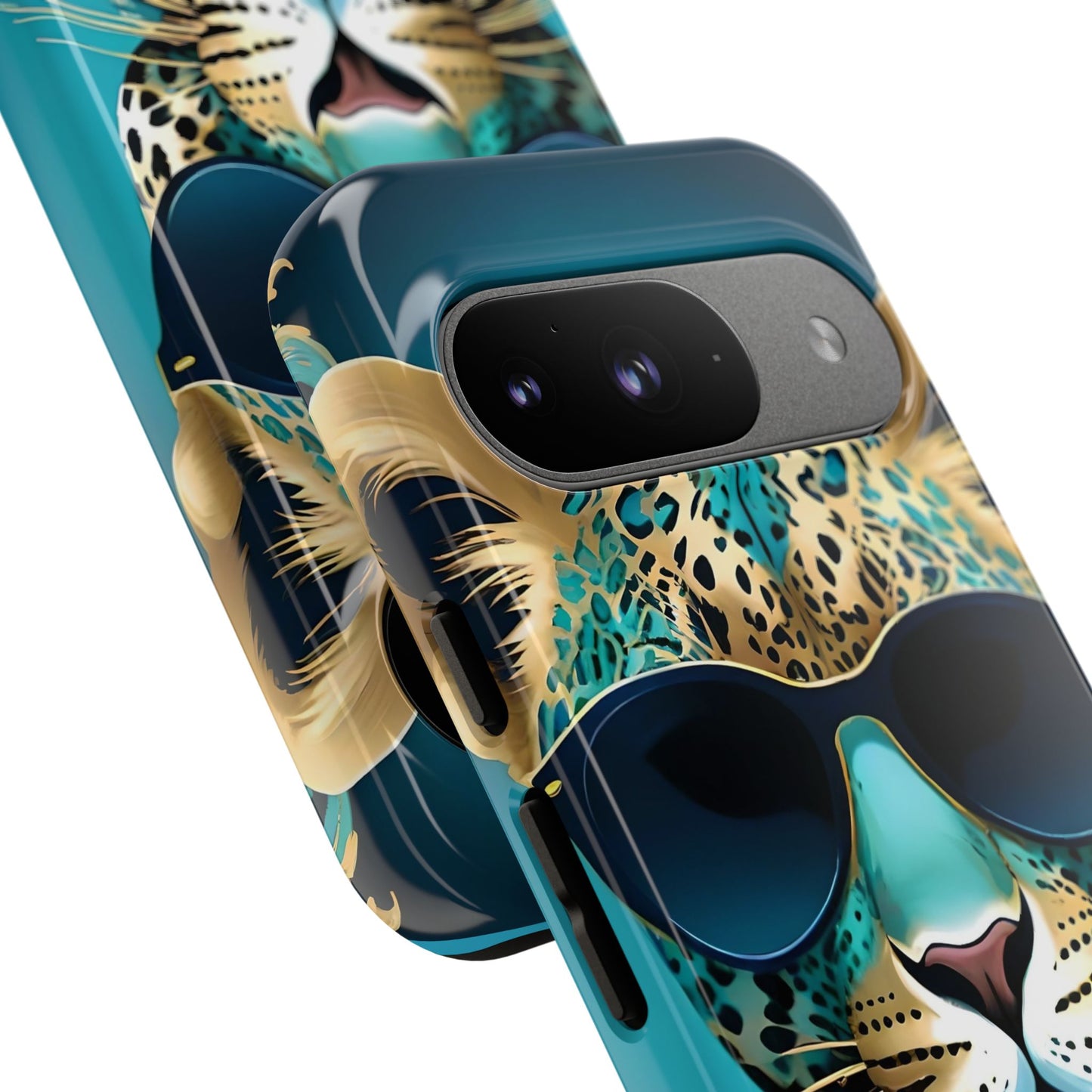 Phone Case - Aqua & Gold Leopard In Sunglasses Design
