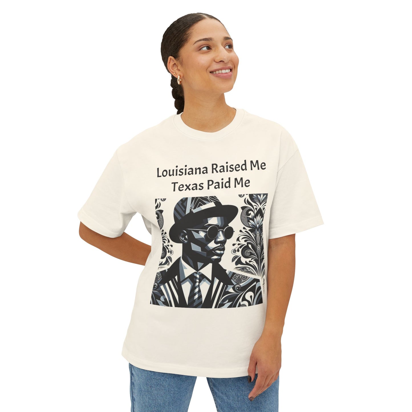 Louisiana and Texas Pride Oversized Tee, Unisex Graphic Tee, Casual Wear, Street Style, Gift for Music Lovers - Black Letters