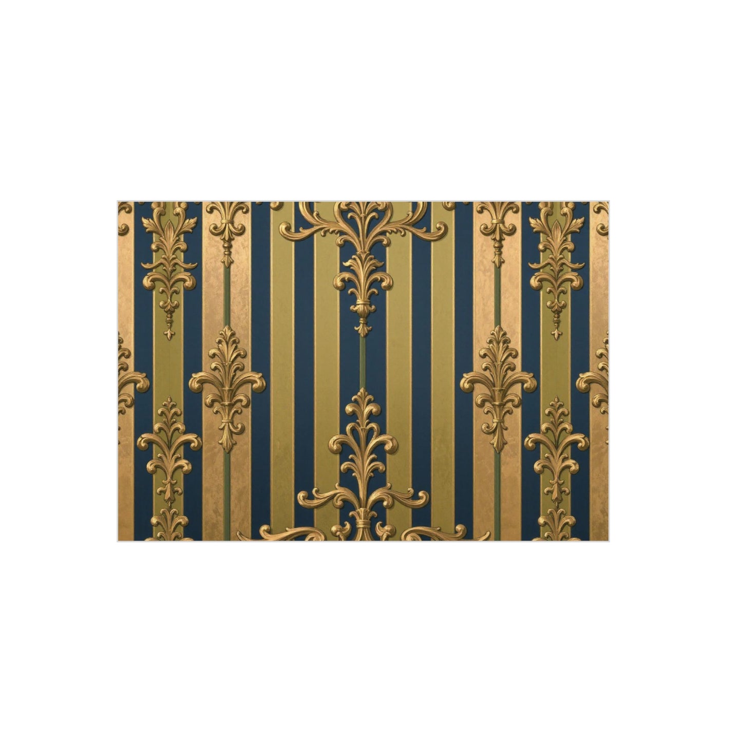 Elegant Midnight Blue & Olive Striped Gold Baroque Decorative Foam Board Print, Luxury Home Decor, Wall Art, Photo Backdrop