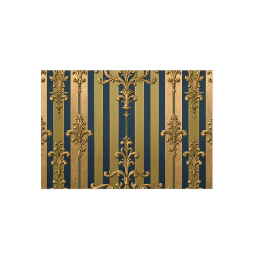 Elegant Midnight Blue & Olive Striped Gold Baroque Decorative Foam Board Print, Luxury Home Decor, Wall Art, Photo Backdrop