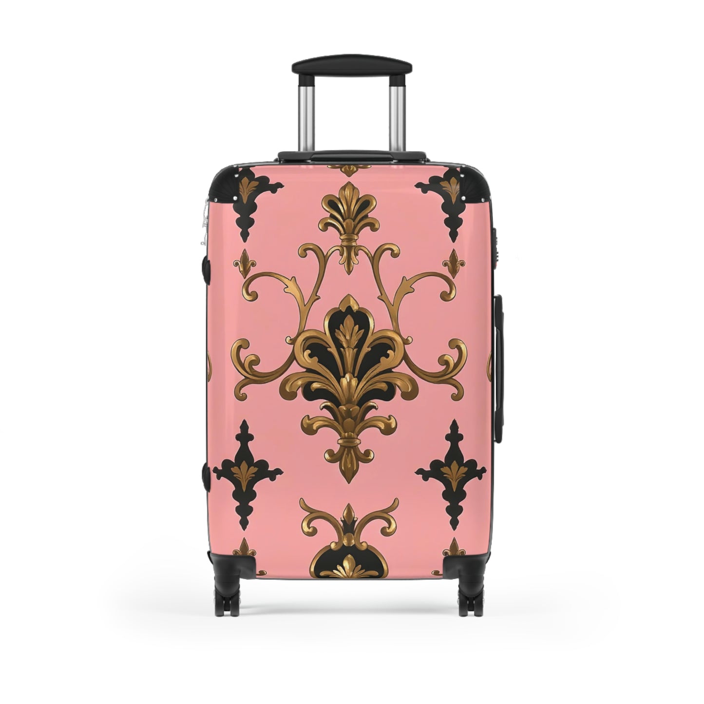 Elegant Pink Floral Suitcase, Travel Luggage, Stylish Carry-On Bag, Personalized Gift for Travelers - Pink, Black & Gold Rococo