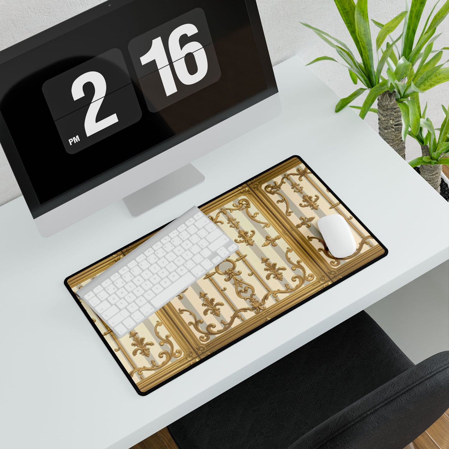 Elegant Desk Mats for Home Office Decor | Luxurious Black and Gold Designs | Perfect for Gifts - Matte Gray & Cream Striped Gold Baroque