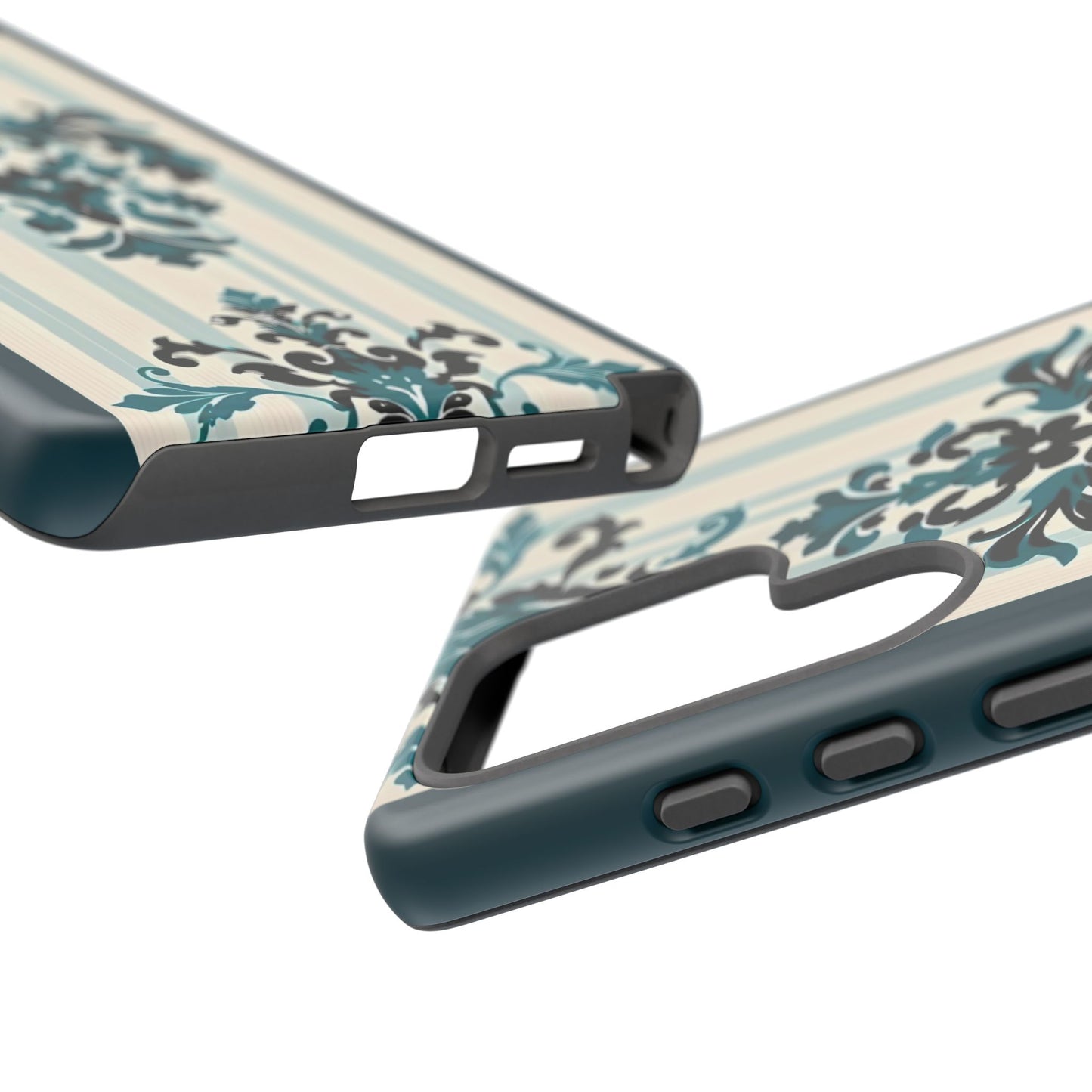 Elegant Floral Phone Case - Tough Cases with Vintage Design - Teal Striped Damask