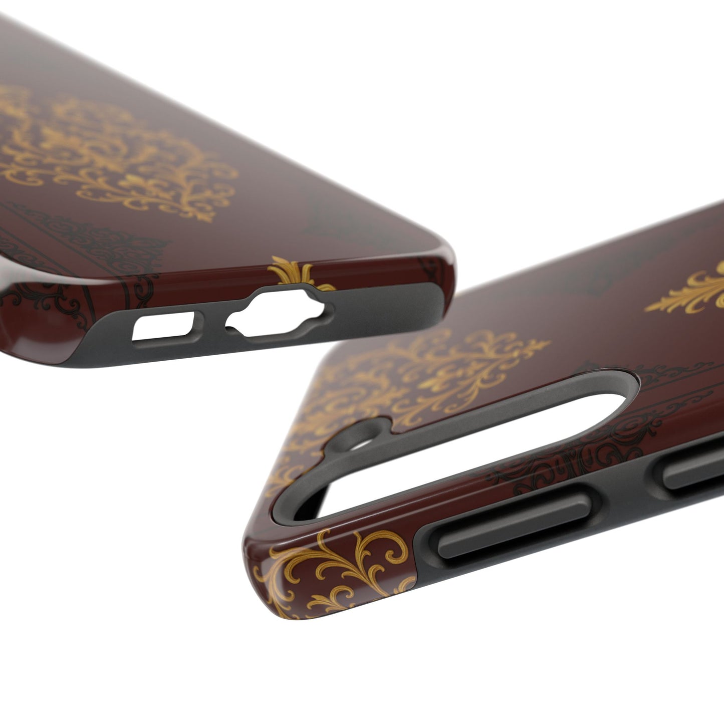 Dusk Burgundy-Black & Gold Baroque Tough Phone Case — Ornate Gold Baroque on Burgundy