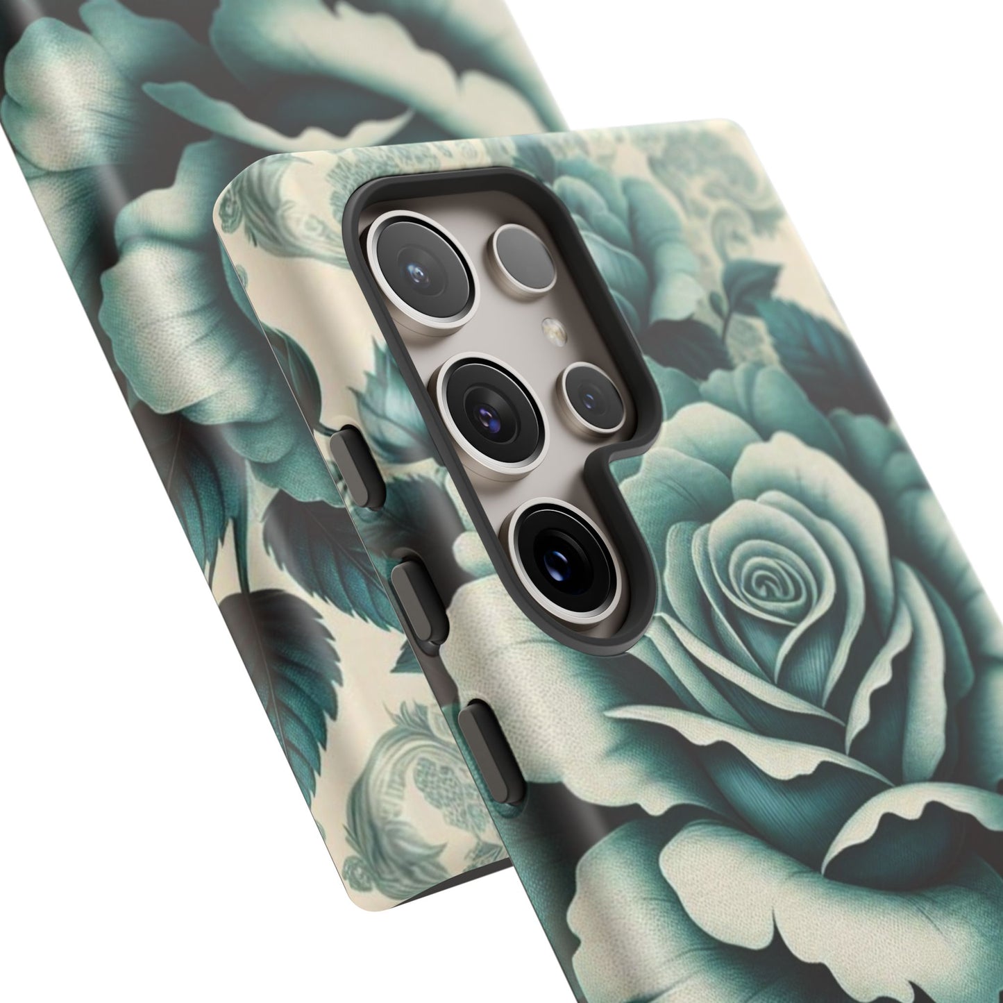 Elegant Floral Motif Phone Case - Tough Cases with Vintage Design - Teal Roses & Damask