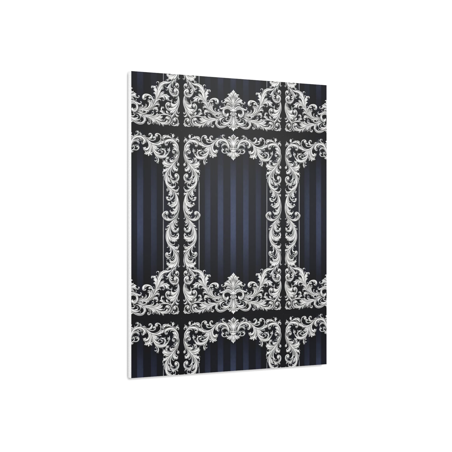 Navy Stripes & Baroque Foam Board Backdrop — Ornate Silver Scroll Panel