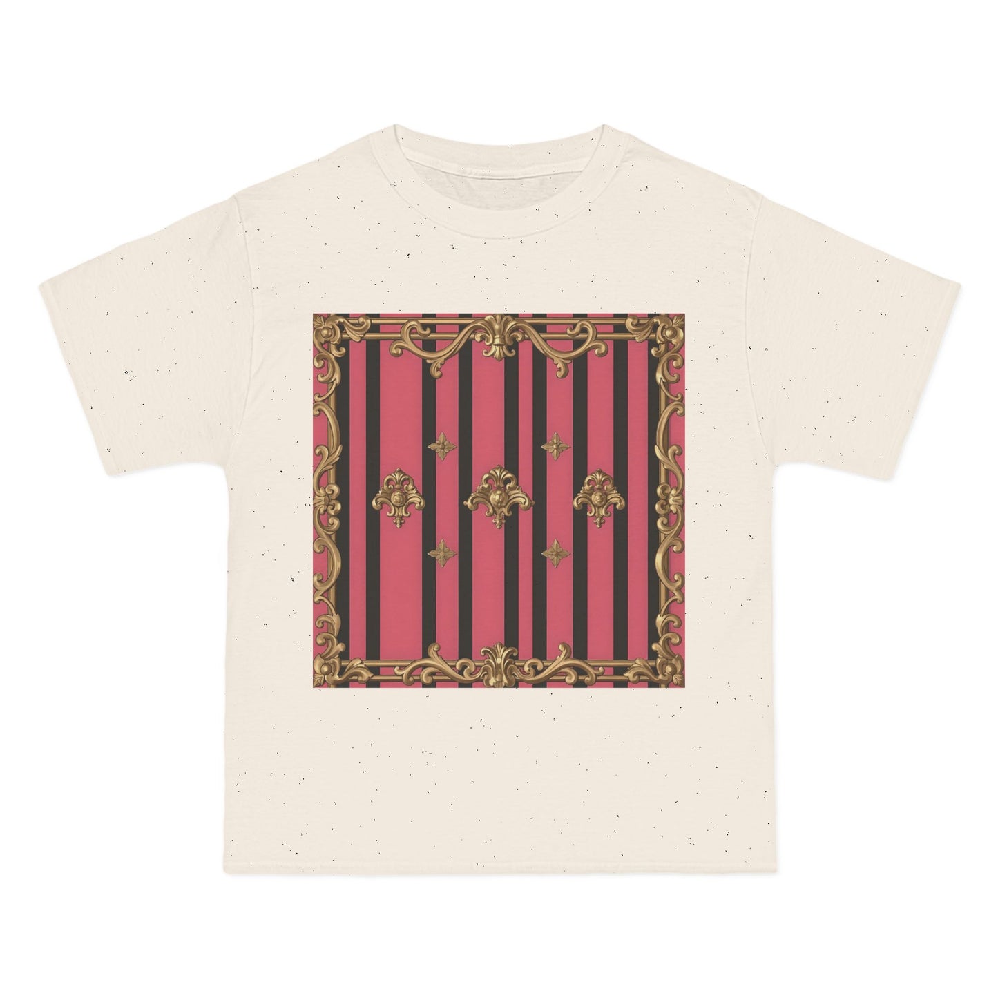 Elegant Baroque Short-Sleeve T-Shirt - Artistic Fashion, Graphics Tee, Unique Gift, Stylish Apparel, Casual Wear - Pink Striped Gold Rococo