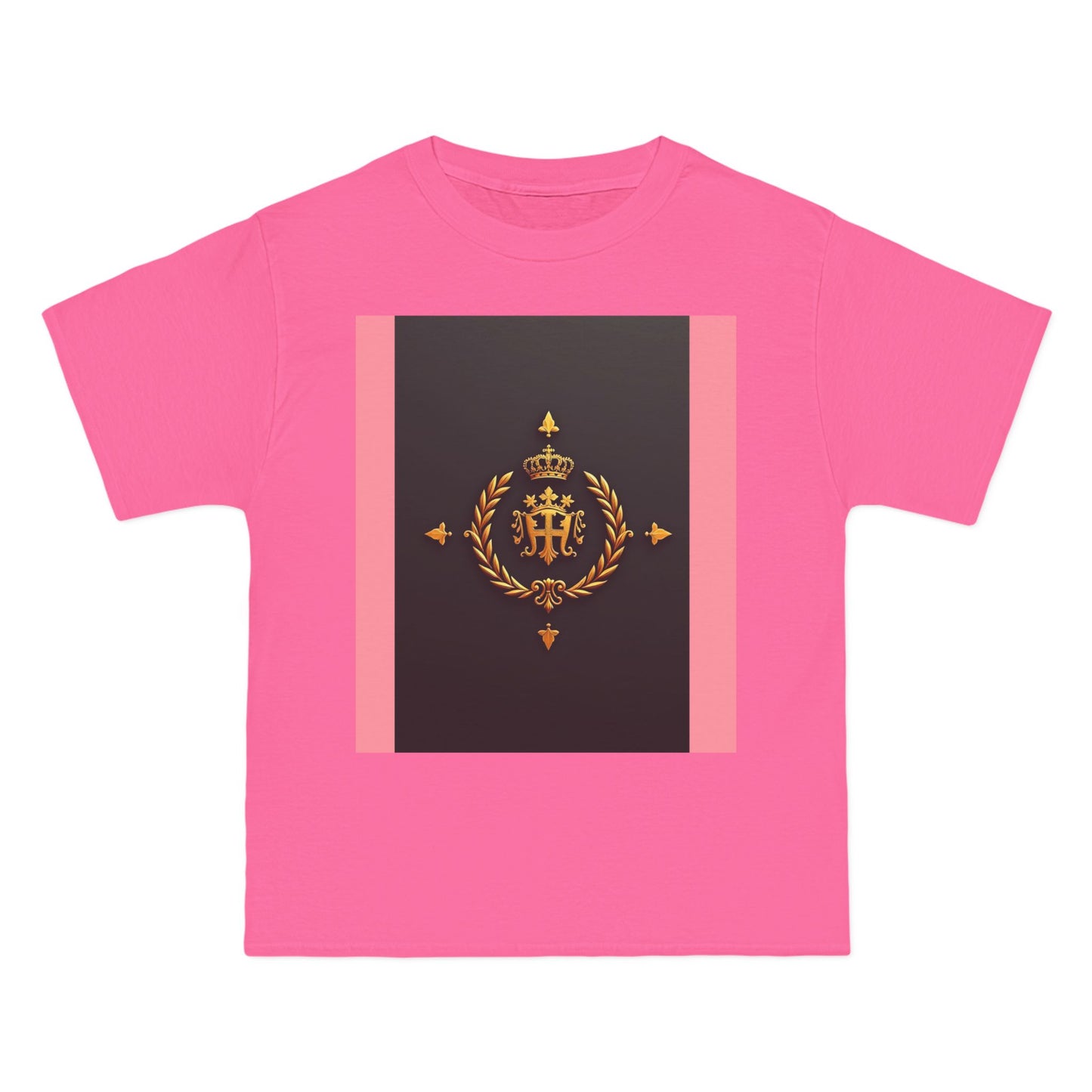 Short-Sleeve Graphic T-Shirt, Stylish Casual Wear, Trendy Gift for Friends, Summer Fashion, Statement Tee, Everyday Comfort - Pink Striped Gold Crest