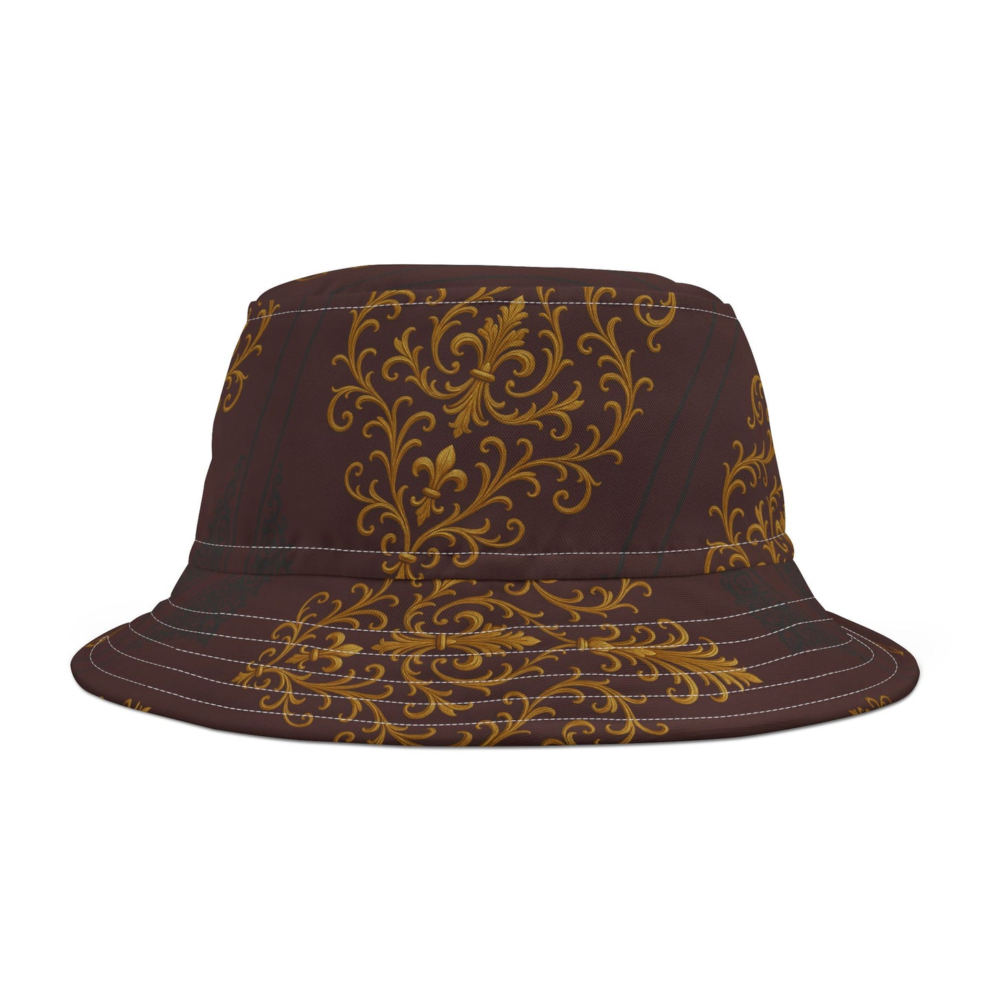 Dusk Burgundy-Black & Gold Baroque Bucket Hat – Ornate Baroque Pattern