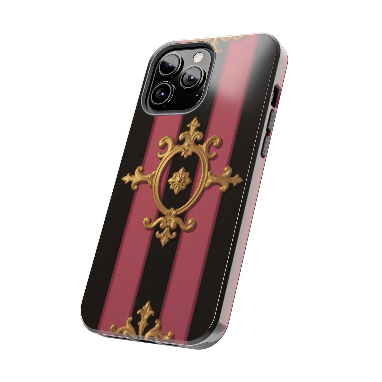Elegant Black & Mauve Striped Gold Baroque Tough Phone Cases, Luxe Phone Covers, Fashionable Mobile Cases, Gift for Her, Holiday Phone Accessories
