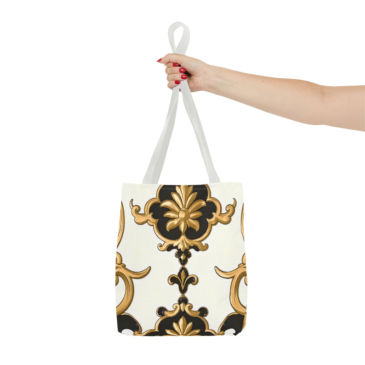 Elegant Floral Tote Bag | Stylish Reusable Bag for Everyday Use, Gift for Her, Shopping, Beach, Travel, Eco-Friendly - Black & Gold Rococo