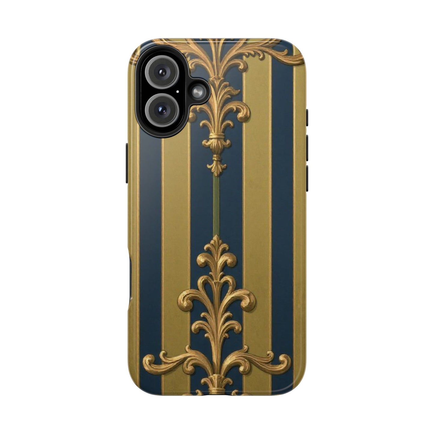 Elegant Midnight Blue & Olive Striped Gold Baroque Tough Phone Case, Phone Cover, Durable Case for Protection, Stylish Gift for Him/Her
