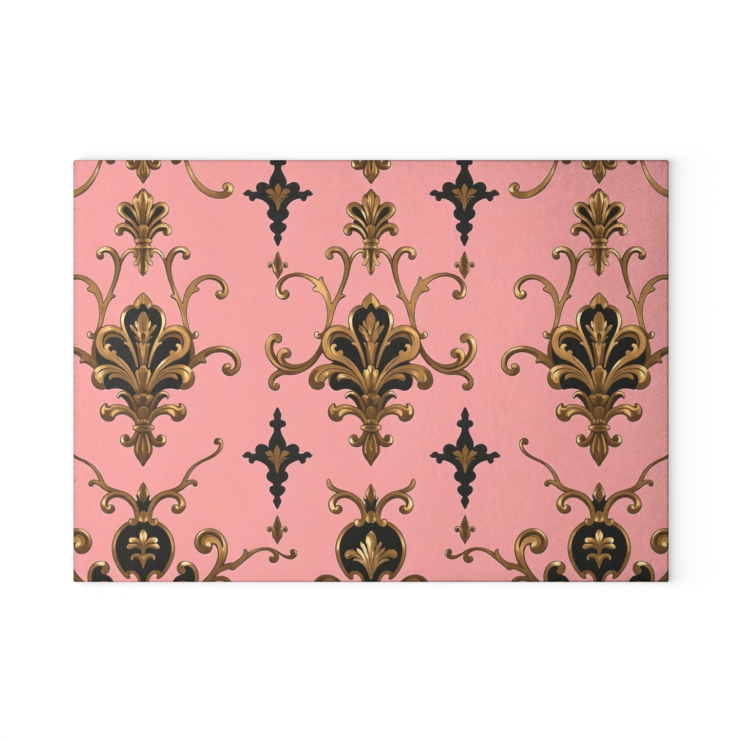 Elegant Pink Floral Glass Cutting Board with Gold Accents, Kitchen Decor, Gift for Home Cooking, Wedding Gift - Pink, Black & Gold Rococo