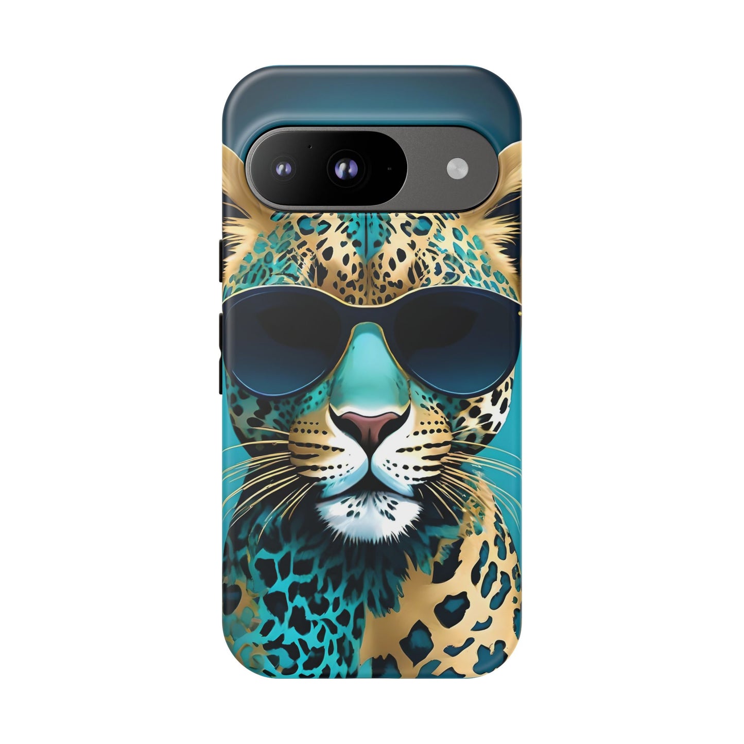 Phone Case - Aqua & Gold Leopard In Sunglasses Design