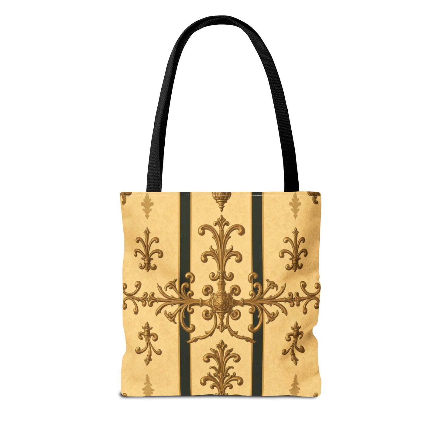 Elegant Baroque Pattern Tote Bag | Stylish Eco-friendly Shopping Bag, Beach Tote, Gift Bag, Daily Use - Matte Yellow Striped Antique Rococo