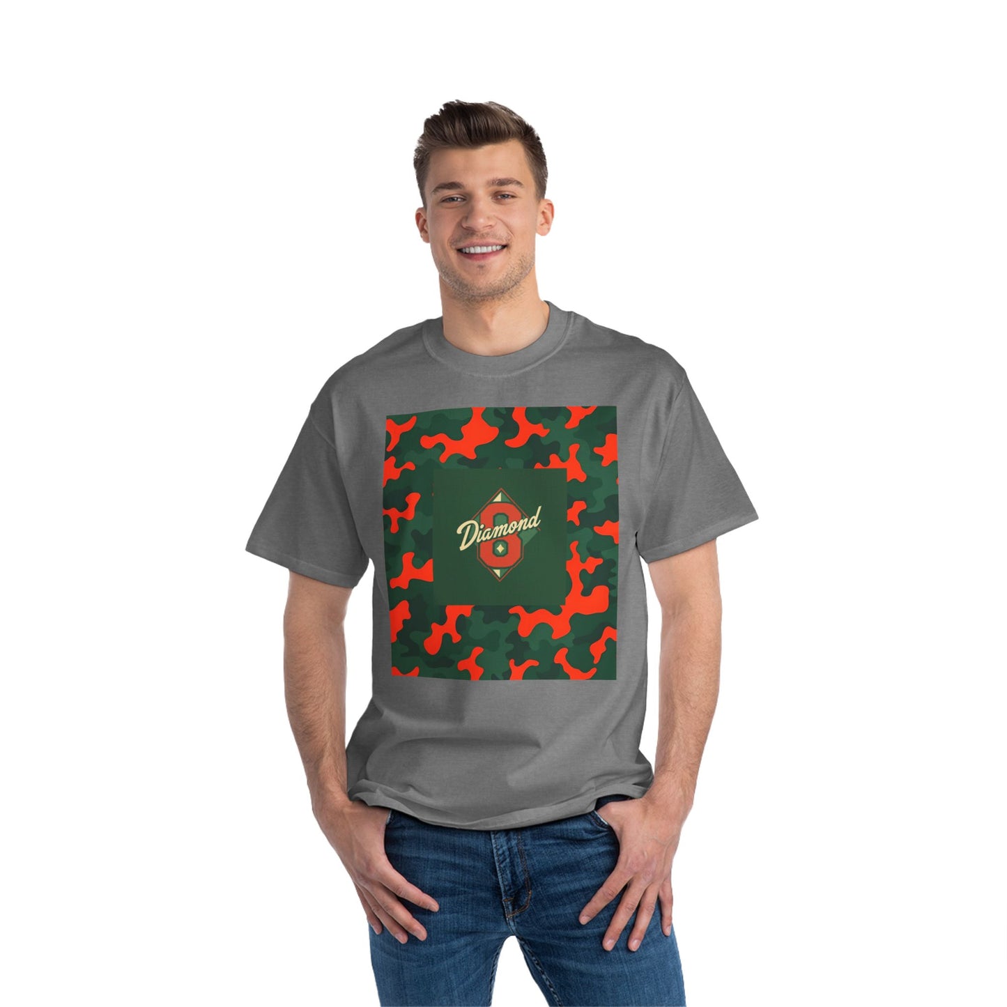 Camo Graphic Tee, Unisex, Trendy Streetwear, Stylish Summer Top, Perfect for Casual Outings - Green & Orange Camo Diamond 8