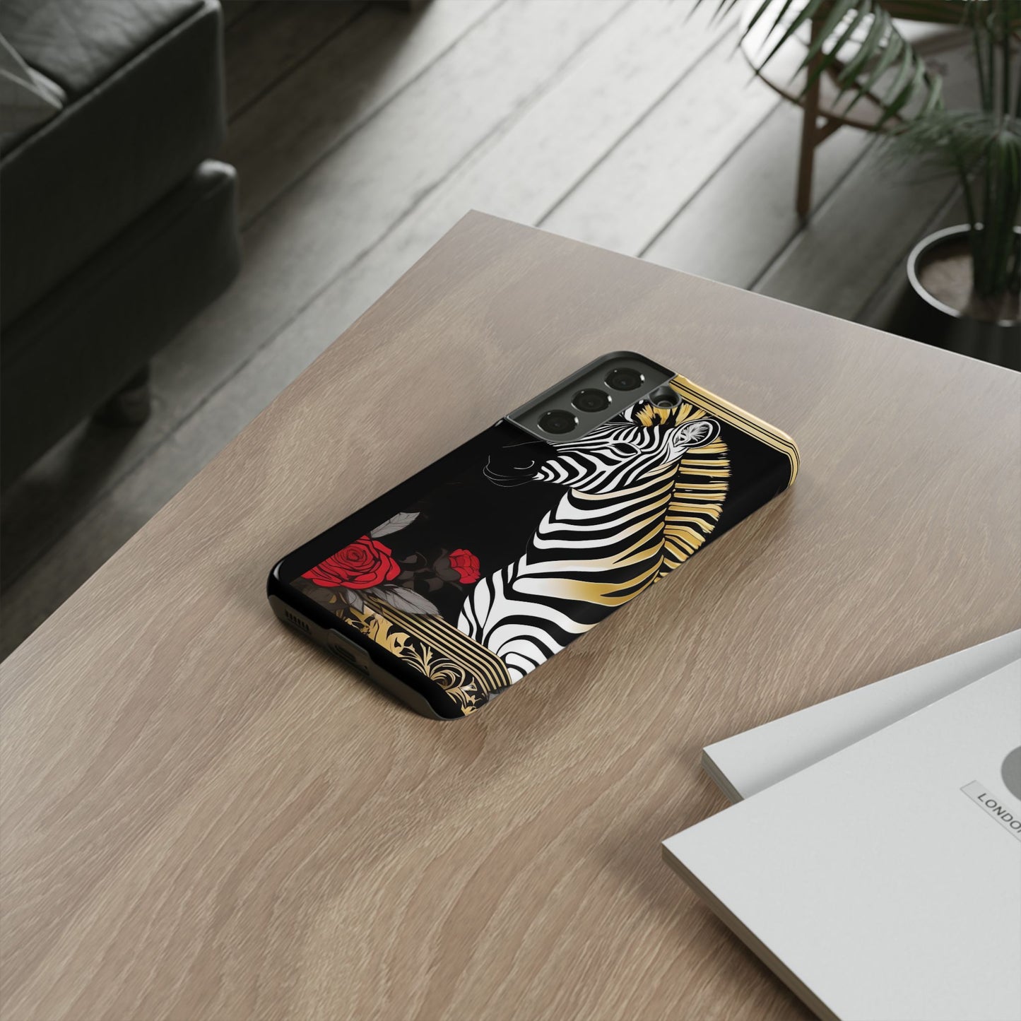 Phone Case - Elegant Zebra & Roses Design