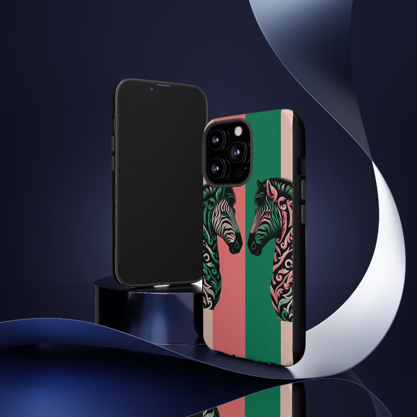 Phone Case - Elegant Pink & Green Zebra Damask Design