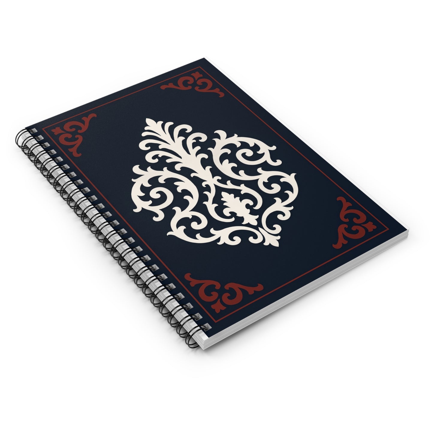 Dusk Blue-Maroon & White Baroque Spiral Notebook — Ruled Journal for Notes & Planning