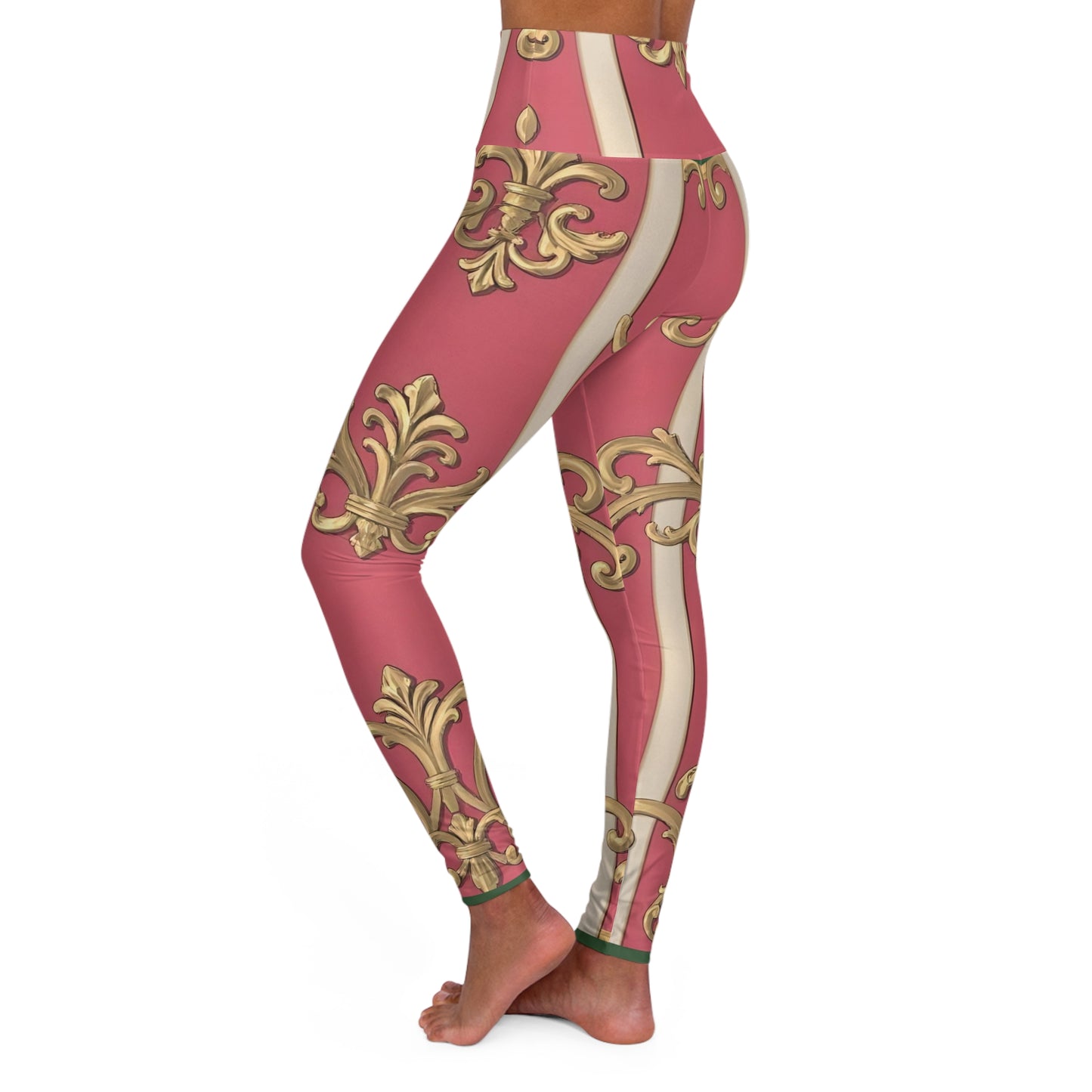 Pink Striped Baroque High Waisted Yoga Leggings, Activewear, Workout Gear, Fitness Leggings, Athleisure Fashion, Gift for Her
