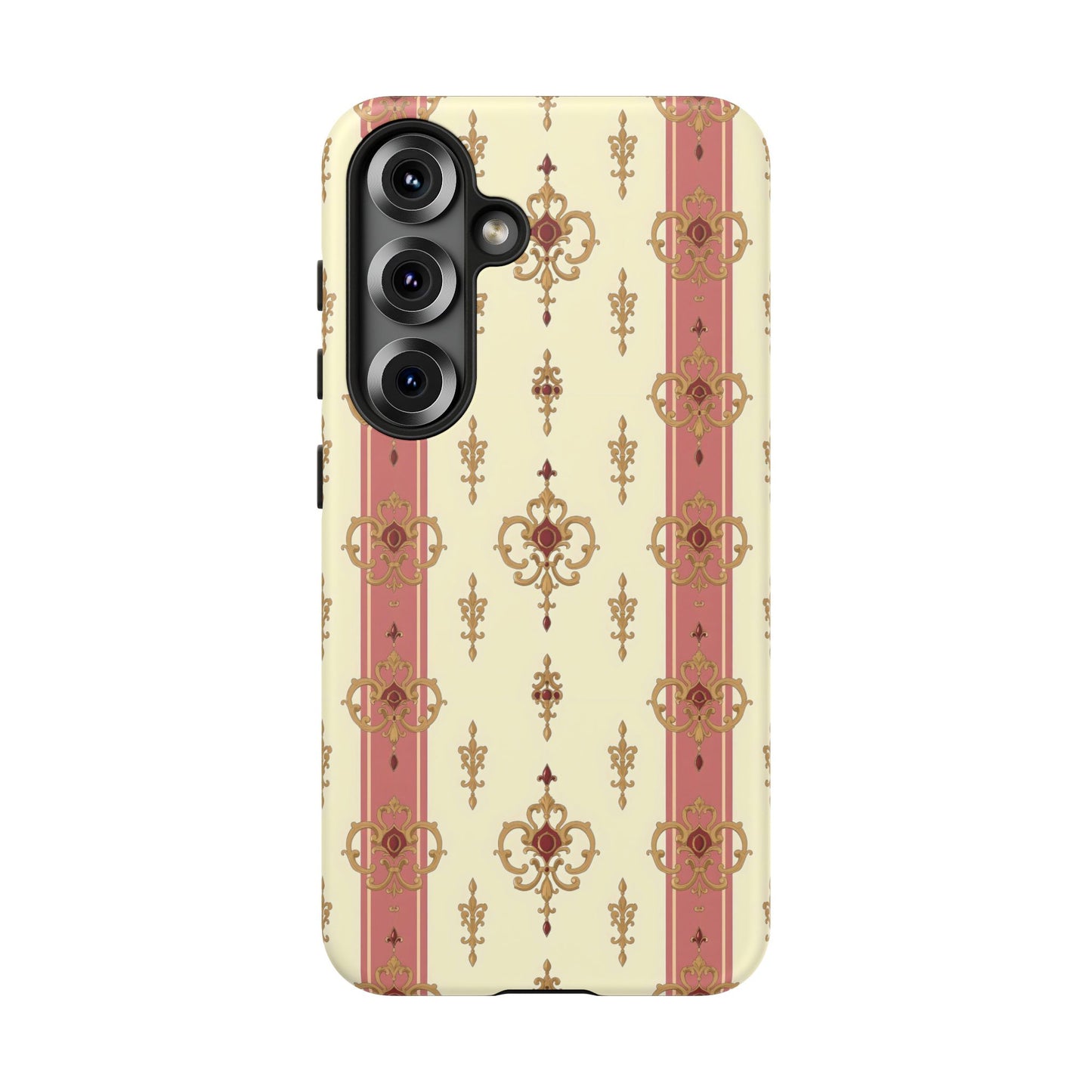Elegant Floral Motif Phone Case - Tough Cases with Vintage Design - Mauve Striped Gold Damask