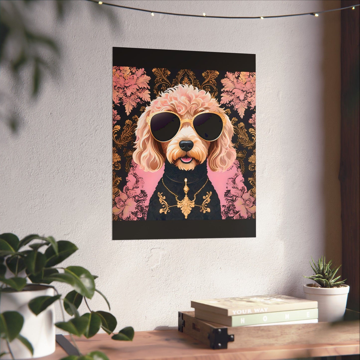 Vertical Poster - Floral Golden Doodle Damask Art