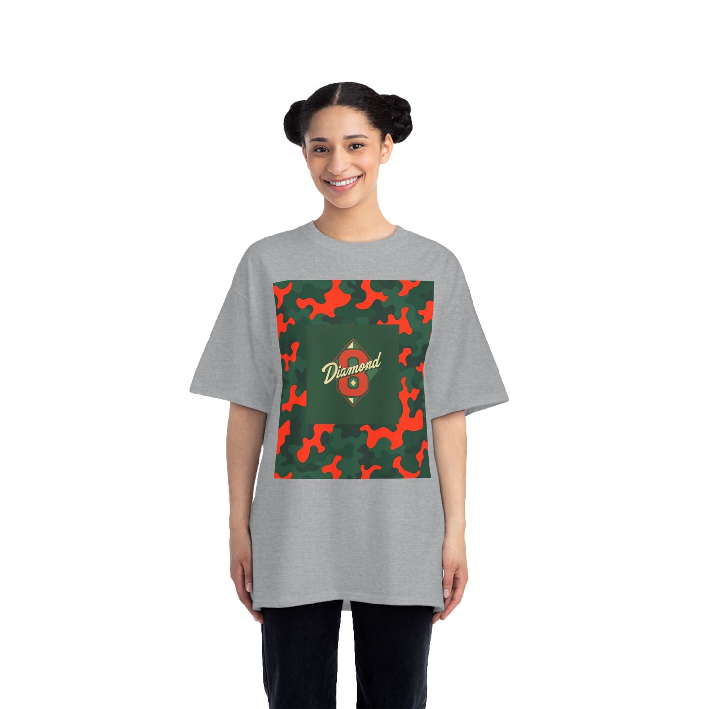 Camo Graphic Tee, Unisex, Trendy Streetwear, Stylish Summer Top, Perfect for Casual Outings - Green & Orange Camo Diamond 8