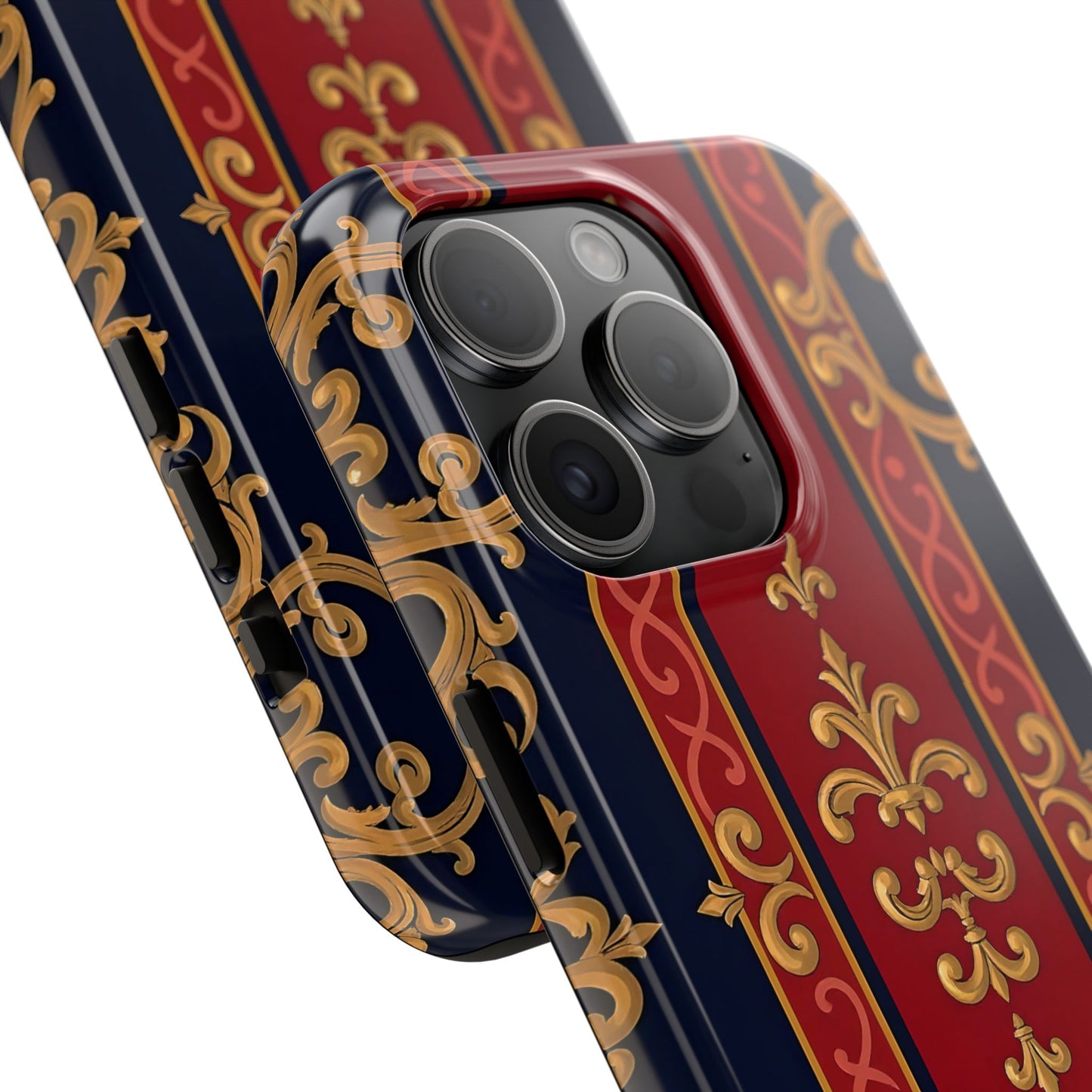 Elegant Vintage Phone Cases, Tough Phone Cover, Stylish Cell Phone Accessories, Durable Phone Protection - Midnight Blue & Dusk Red Gold Baroque