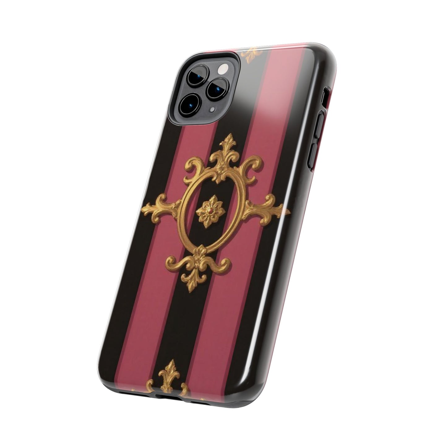 Elegant Black & Mauve Striped Gold Baroque Tough Phone Cases, Luxe Phone Covers, Fashionable Mobile Cases, Gift for Her, Holiday Phone Accessories