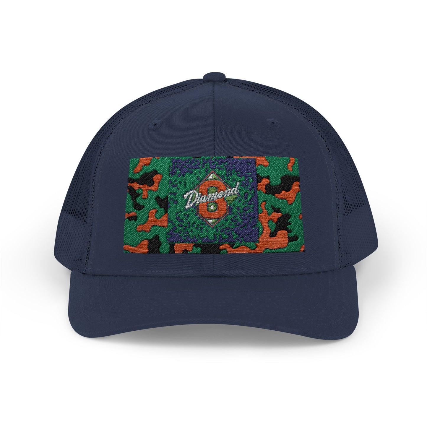 Colorful Camouflage Snapback Trucker Cap, Casual Hat, Outdoor Gear, Unisex Headwear, Gift for Him/Her - Green & Orange Camo Diamond 8