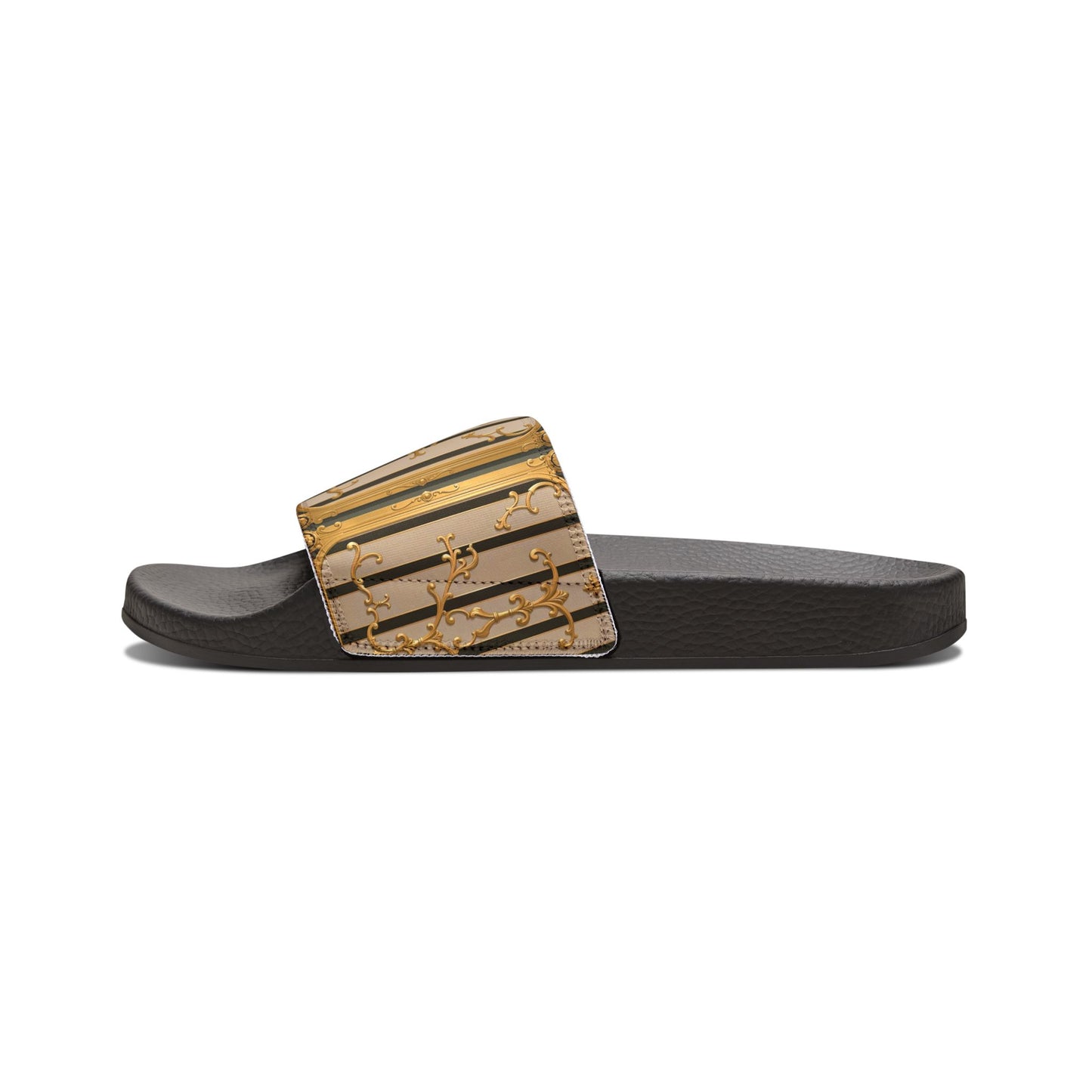 Stylish Women's Removable-Strap Sandals, Summer Footwear, Vacation Slides, Beach Essentials - Beige Striped Gold Rococo
