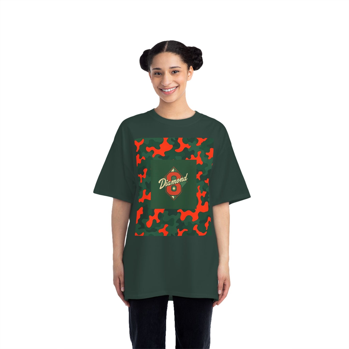 Camo Graphic Tee, Unisex, Trendy Streetwear, Stylish Summer Top, Perfect for Casual Outings - Green & Orange Camo Diamond 8