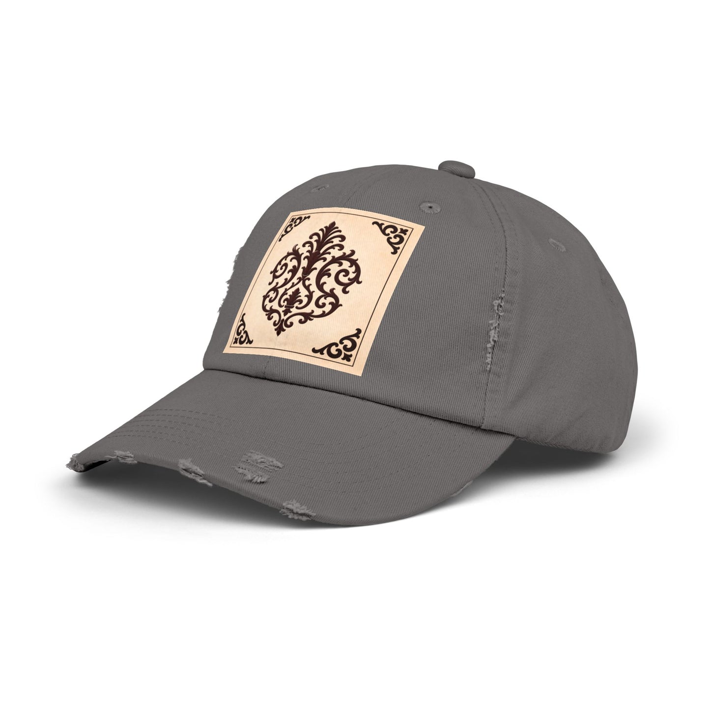 Almond-Beige & Brown Baroque Distressed Cap with Vintage Baroque Patch