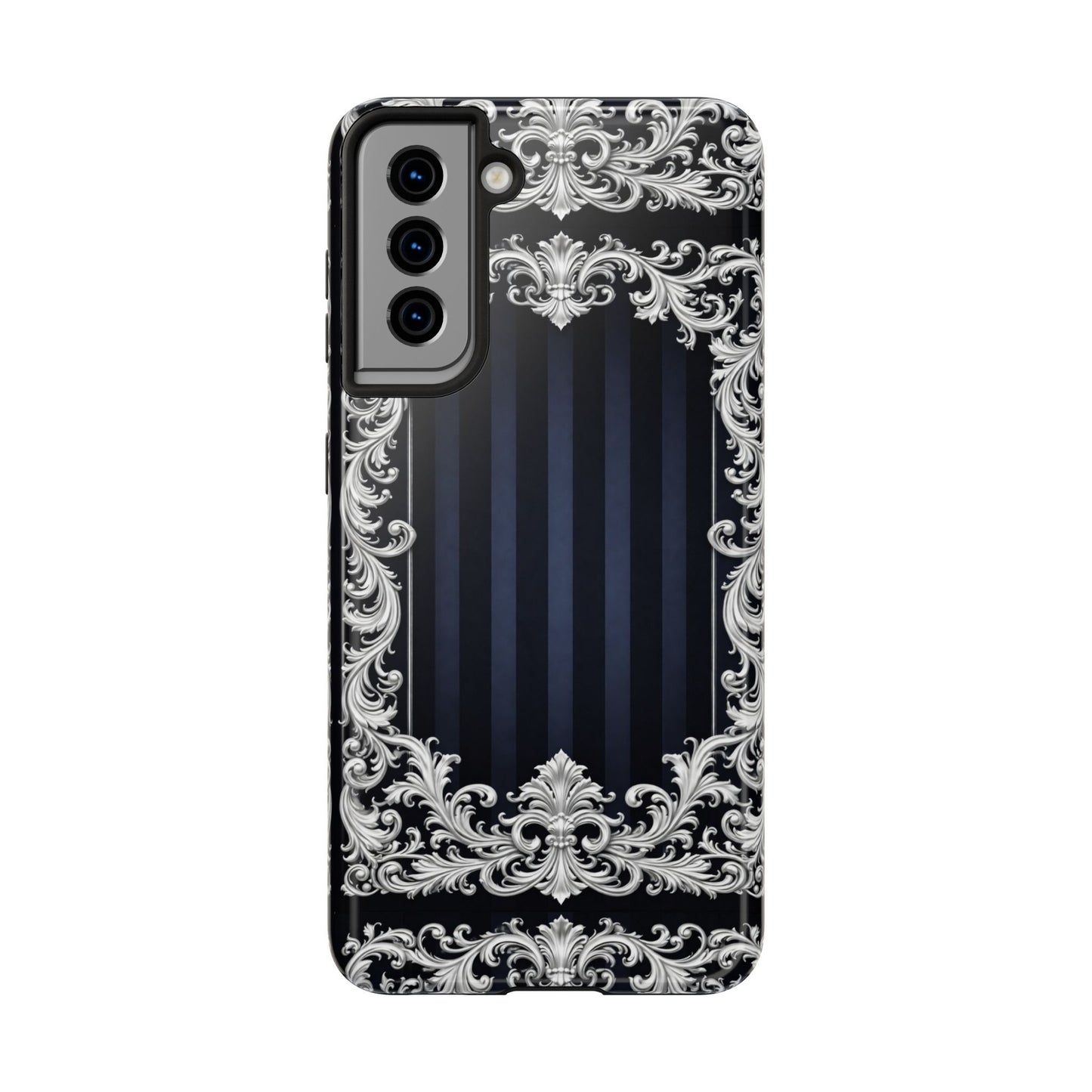 Navy Stripes & Baroque Tough Phone Case — Protective Decorative iPhone Case
