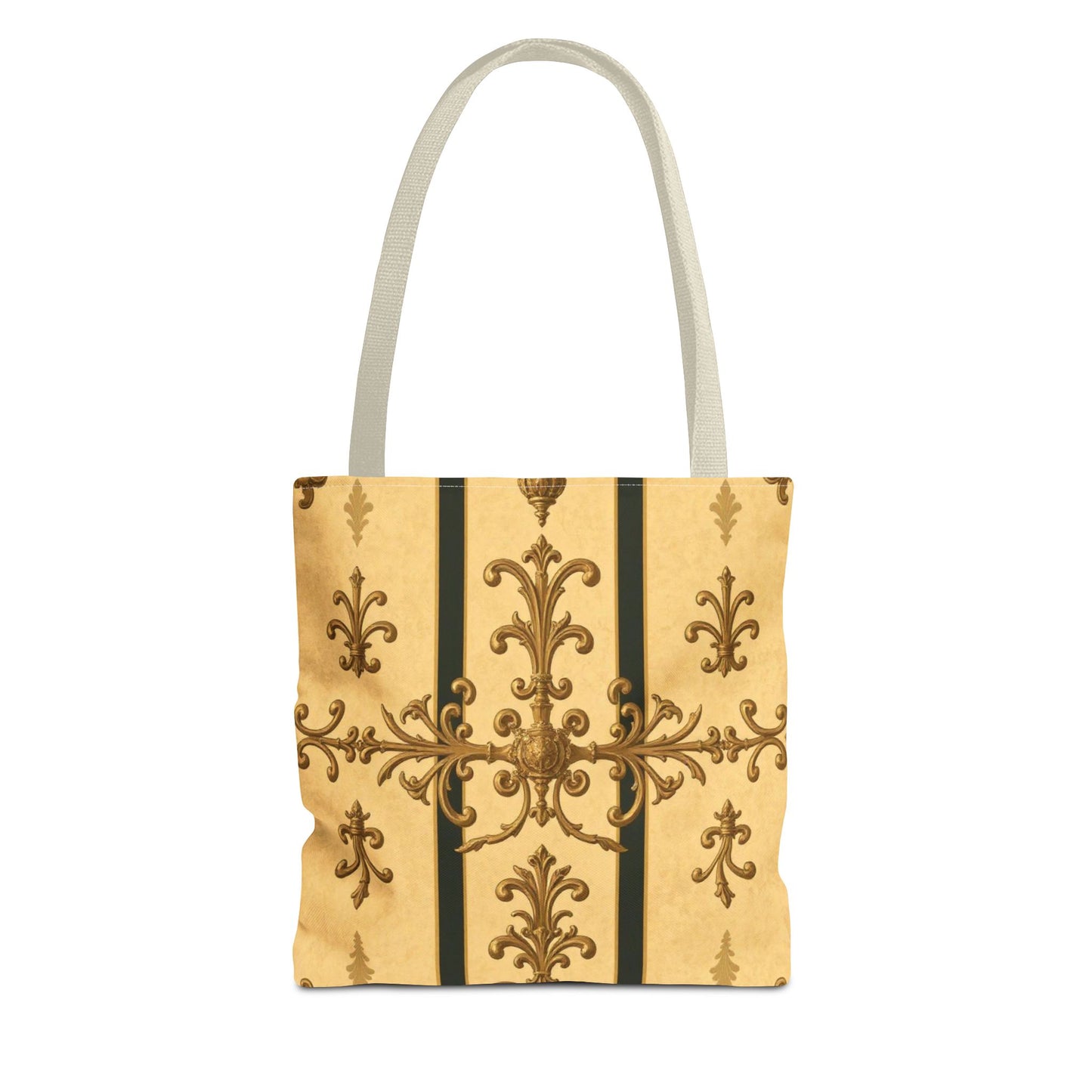 Elegant Baroque Pattern Tote Bag | Stylish Eco-friendly Shopping Bag, Beach Tote, Gift Bag, Daily Use - Matte Yellow Striped Antique Rococo